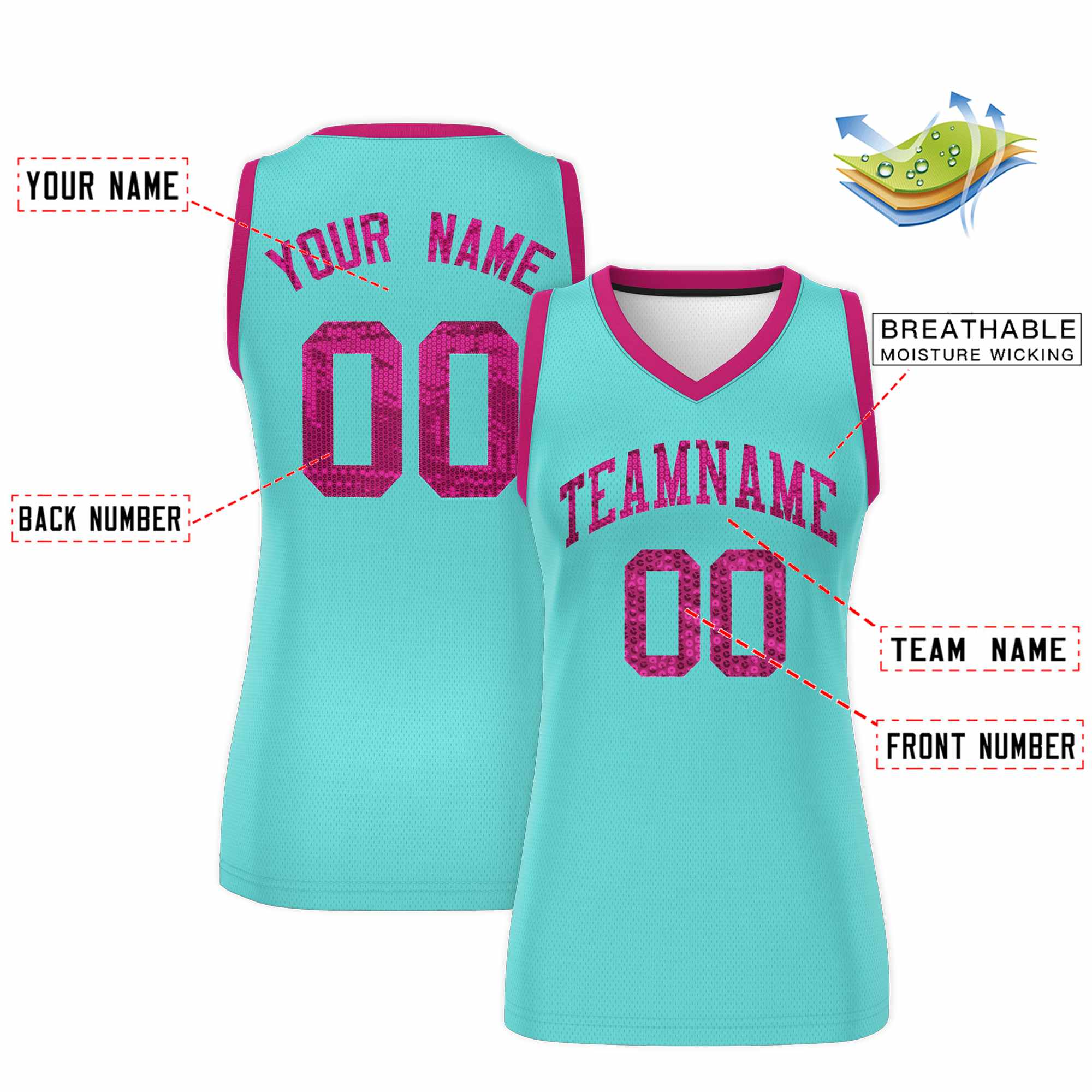 Custom Bright Green Pink Women Basketball Jersey Sequined Dress|KXKSHOP
