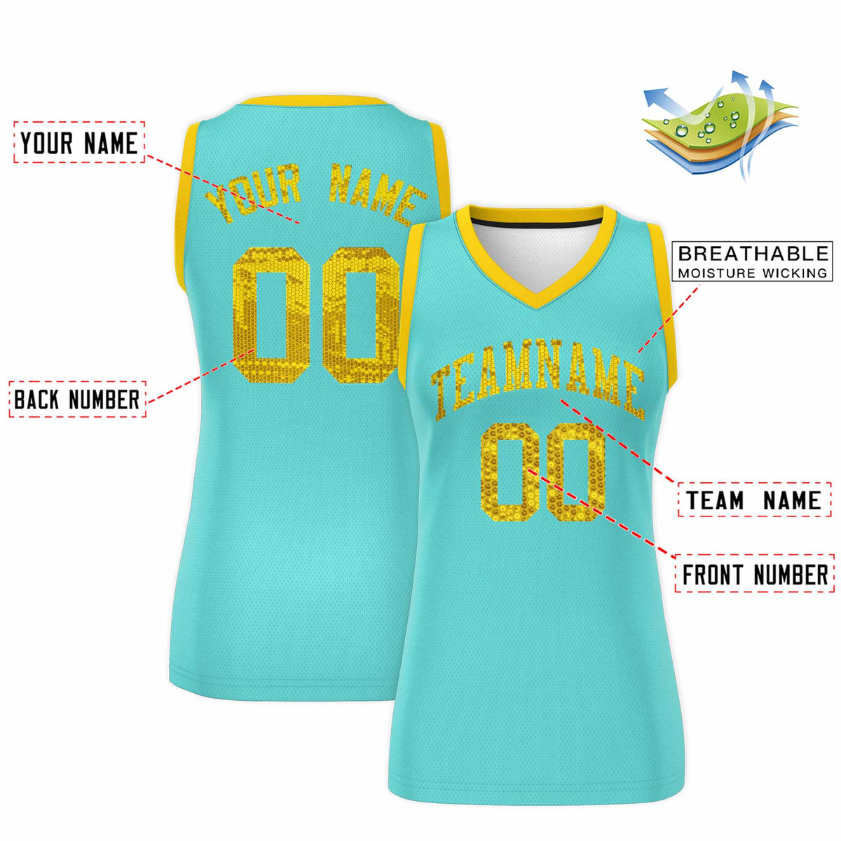 Custom Bright Green Gold Women Basketball Jersey Sequined Dress|KXKSHOP