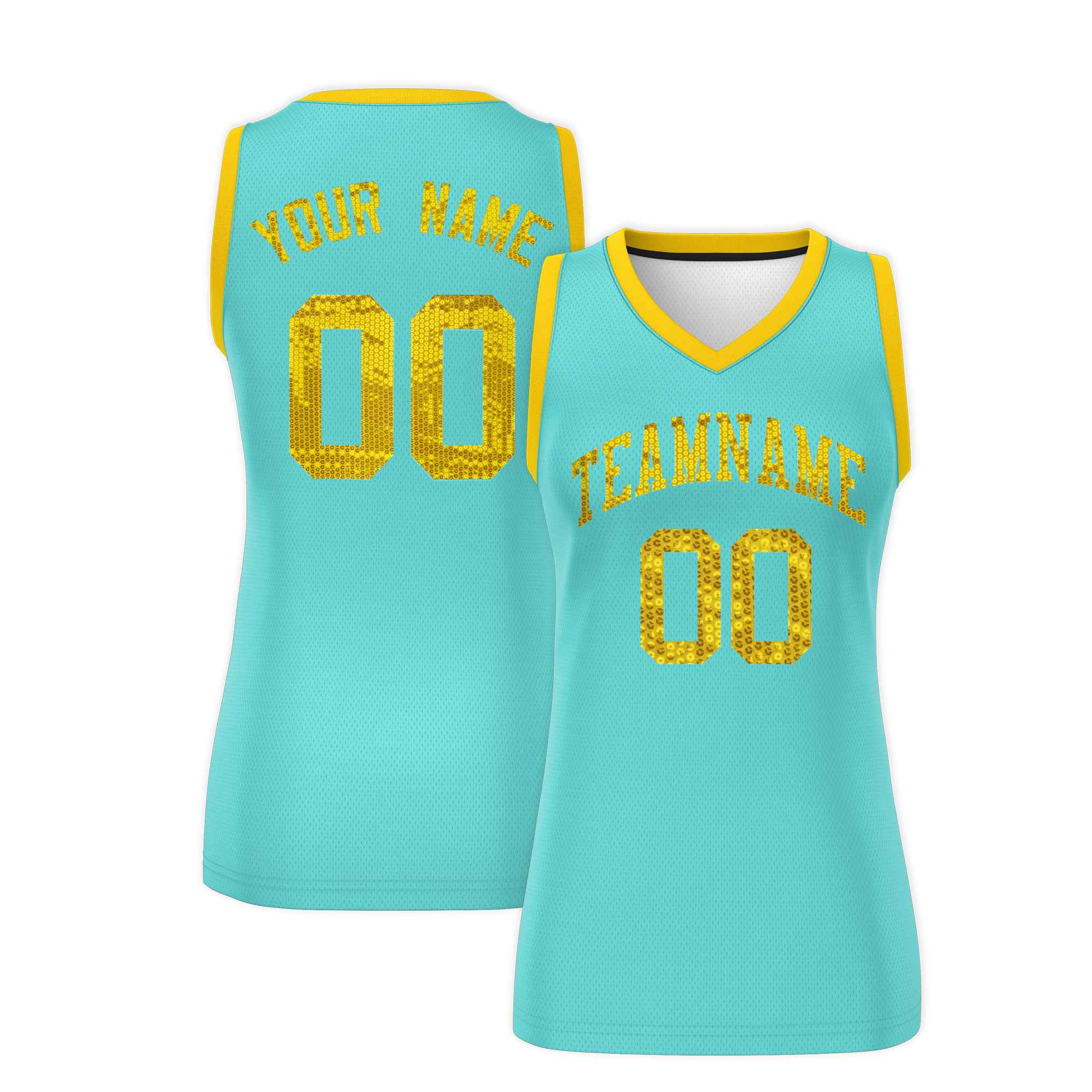 Custom Bright Green Gold Women Basketball Jersey Sequined Dress|KXKSHOP