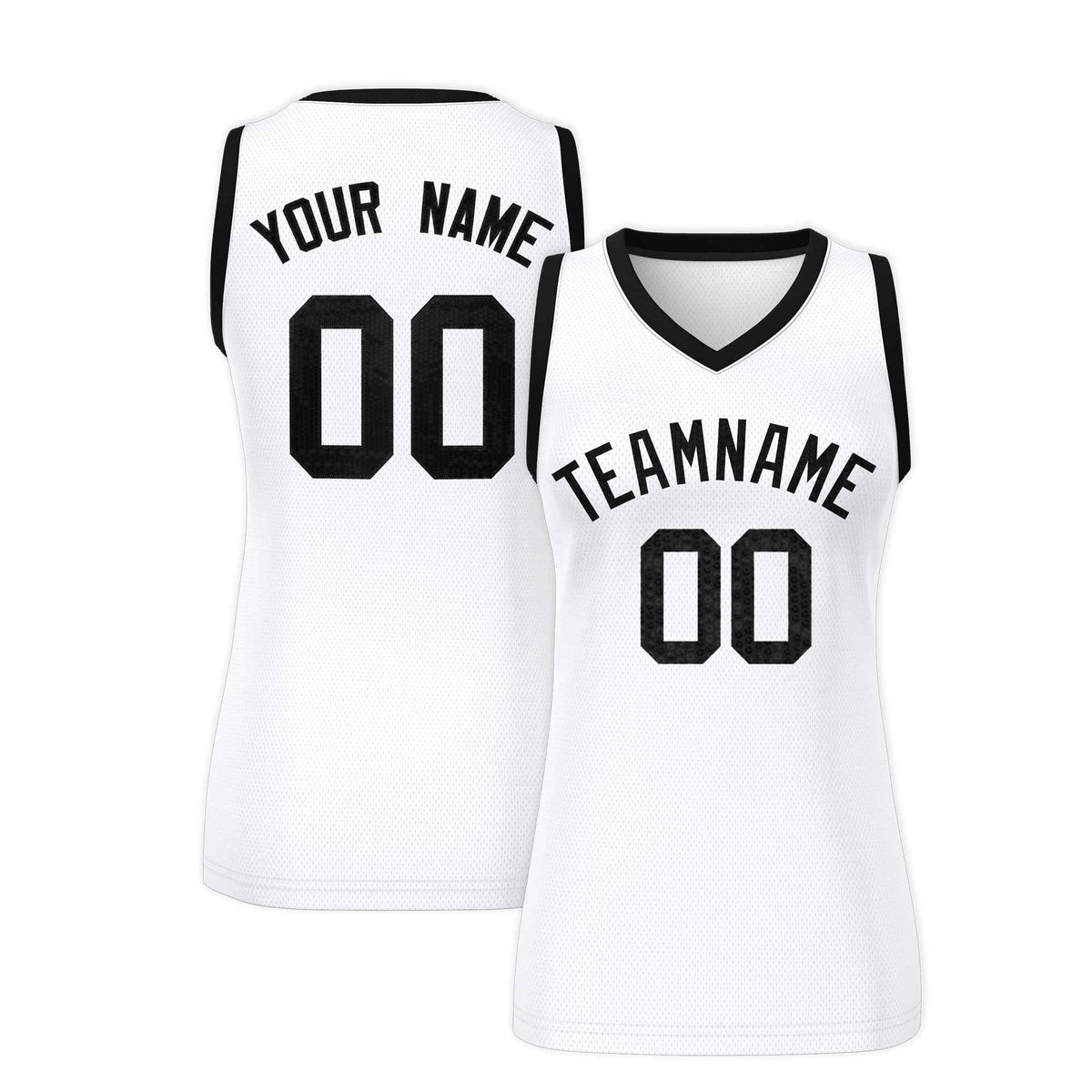 Custom White Black Women Basketball Jersey Sequined Dress|KXKSHOP