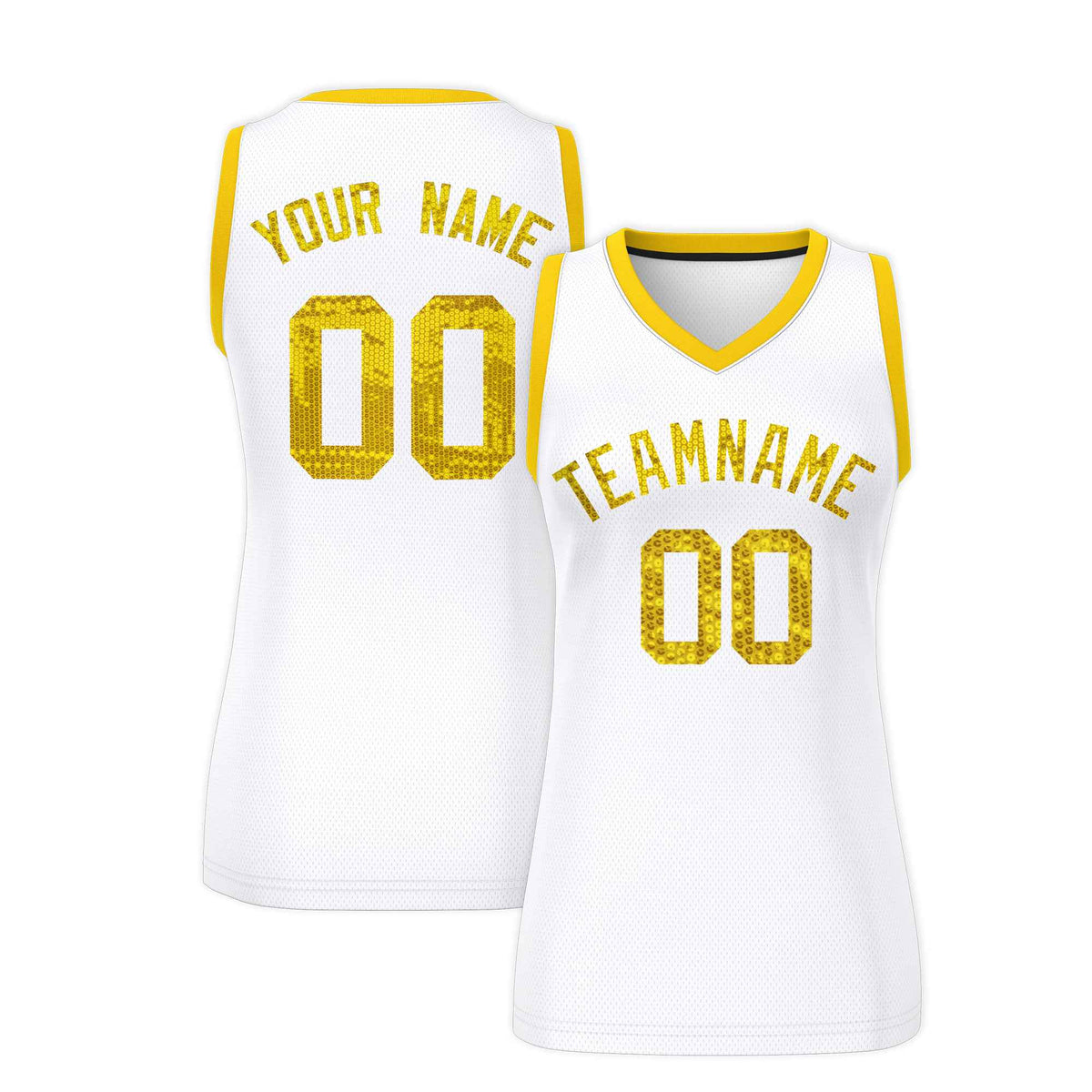 Custom White Gold Women Basketball Jersey Sequined Dress|KXKSHOP