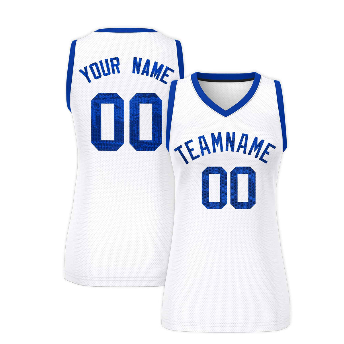 Custom White Royal Women Basketball Jersey Sequined Dress|KXKSHOP