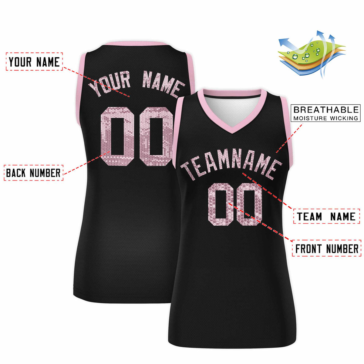 Custom Black Light Pink Women Basketball Jersey Sequined Dress|KXKSHOP