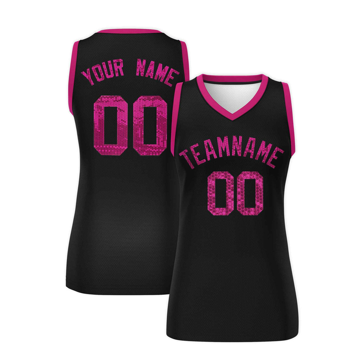Custom Black Pink Women Basketball Jersey Sequined Dress|KXKSHOP