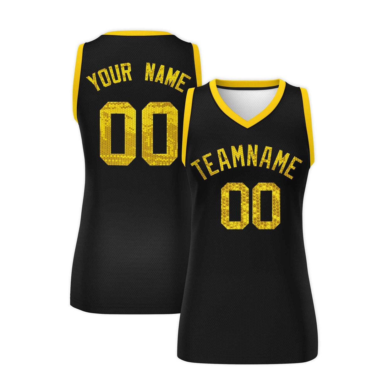 Custom Black Gold Women Basketball Jersey Sequined Dress|KXKSHOP