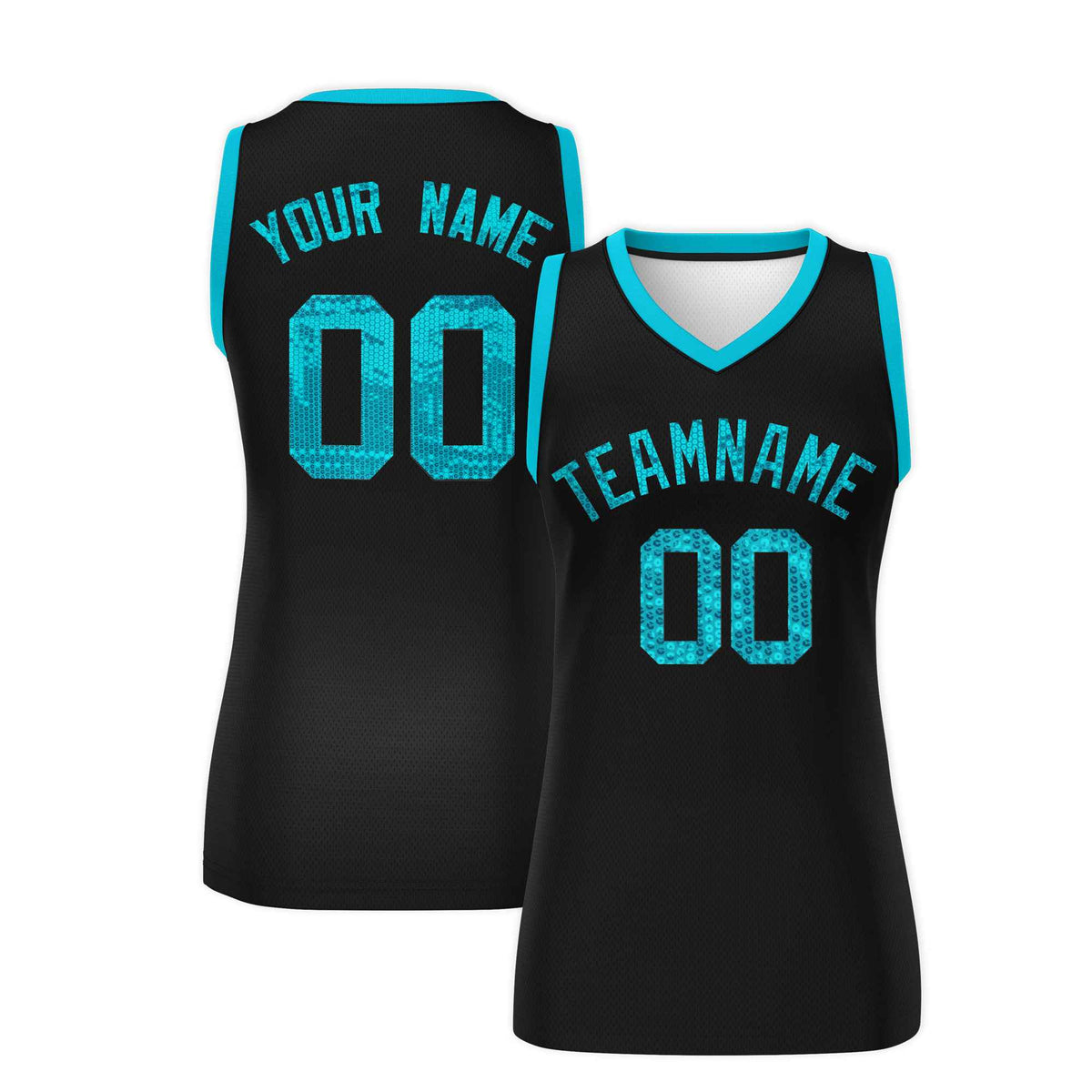 Custom Black Sky Blue Women Basketball Jersey Sequined Dress|KXKSHOP