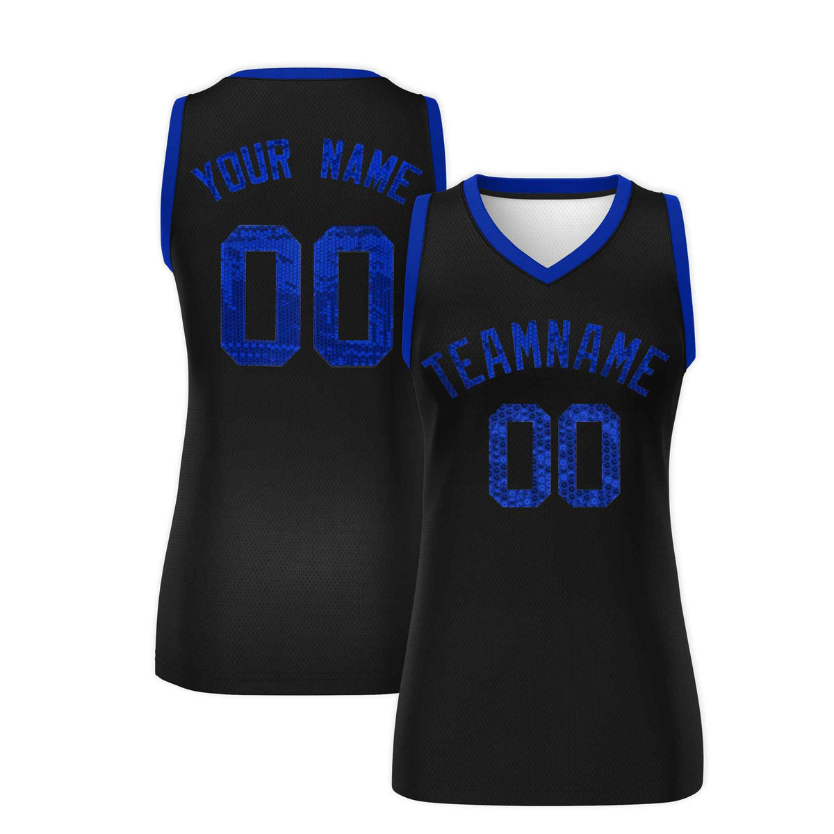 Custom Black Royal Women Basketball Jersey Sequined Dress|KXKSHOP