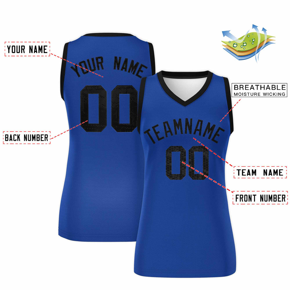 Custom Royal Black Women Basketball Jersey Sequined Dress|KXKSHOP