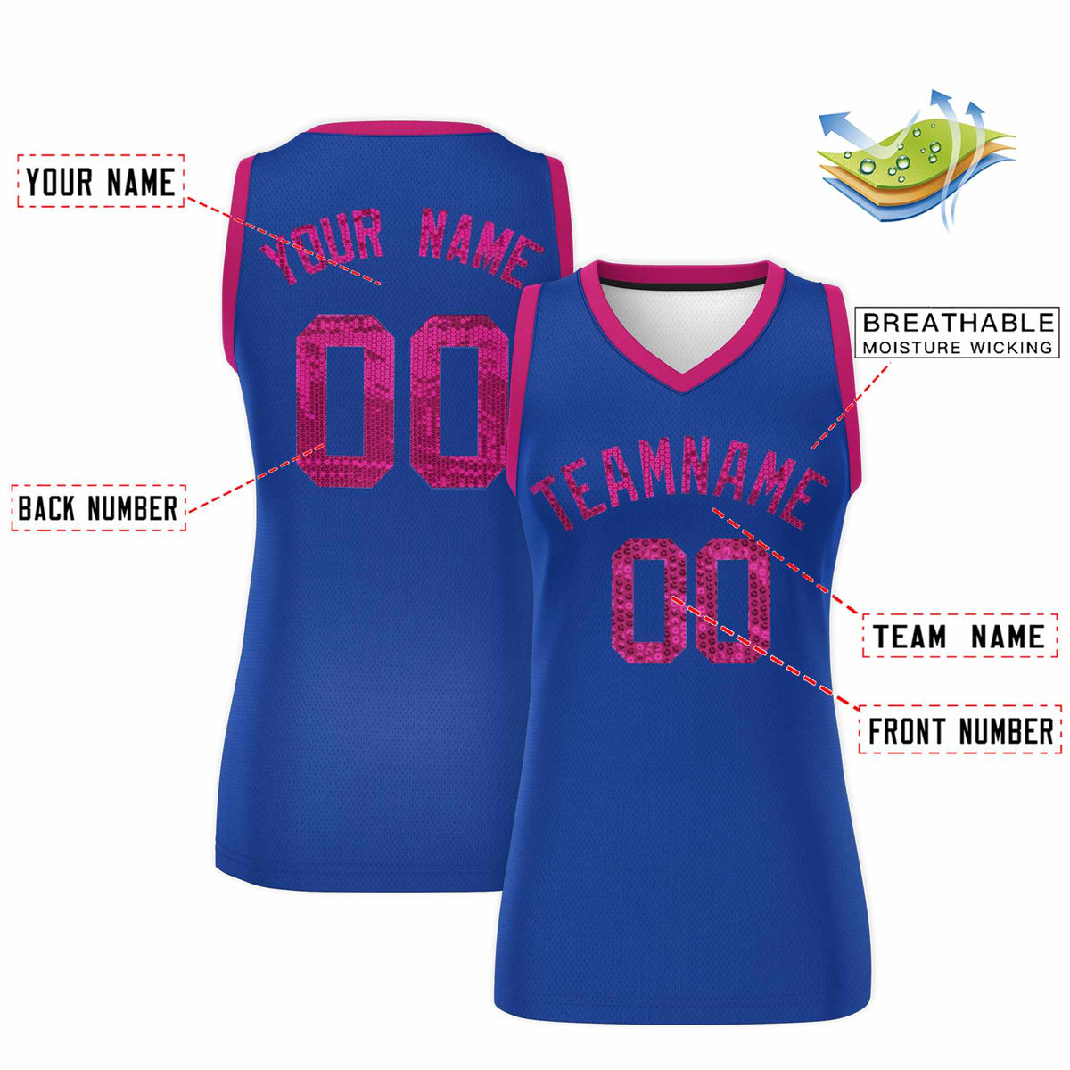 Custom Royal Pink Women Basketball Jersey Sequined Dress|KXKSHOP