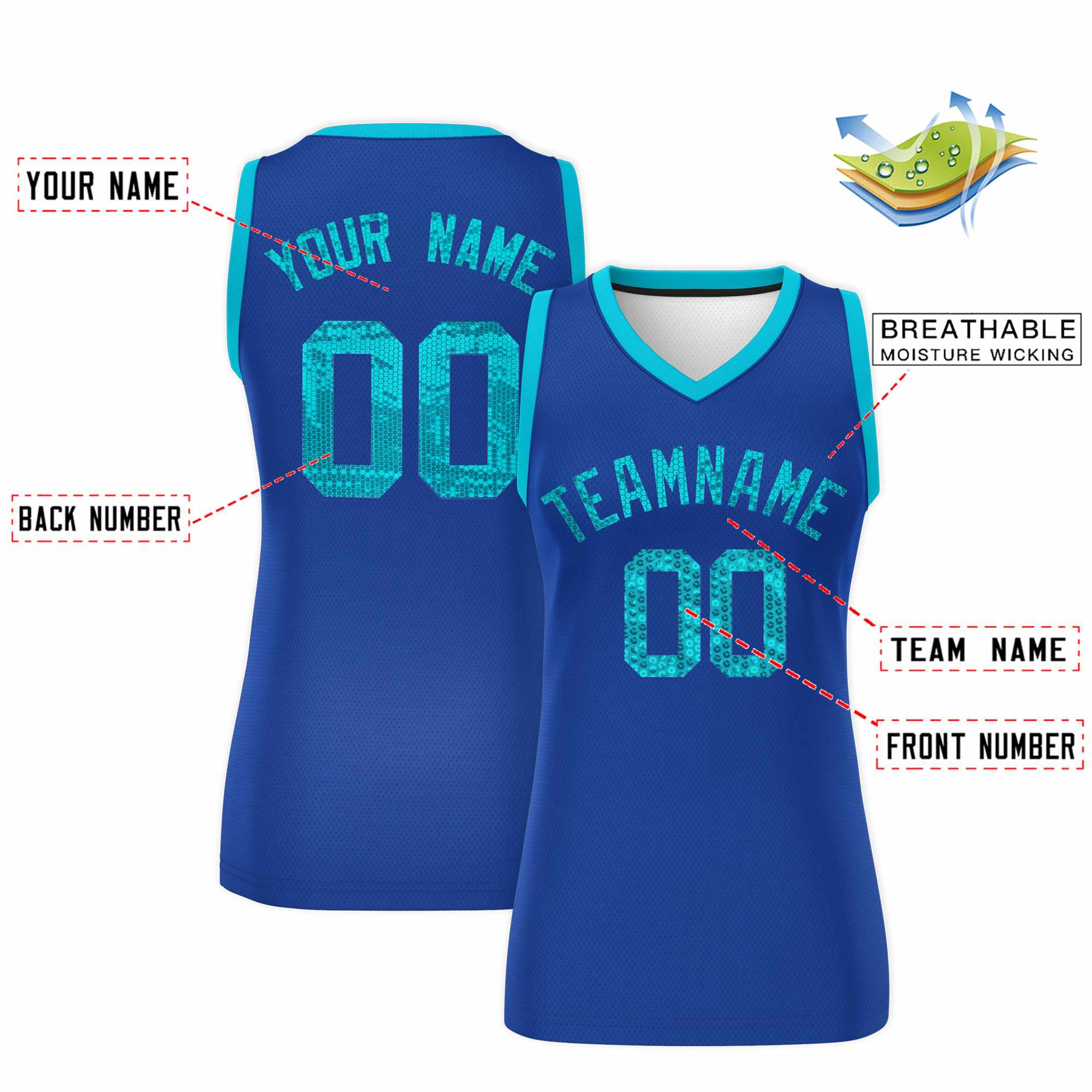 Custom Royal Sky Blue Women Basketball Jersey Sequined Dress|KXKSHOP