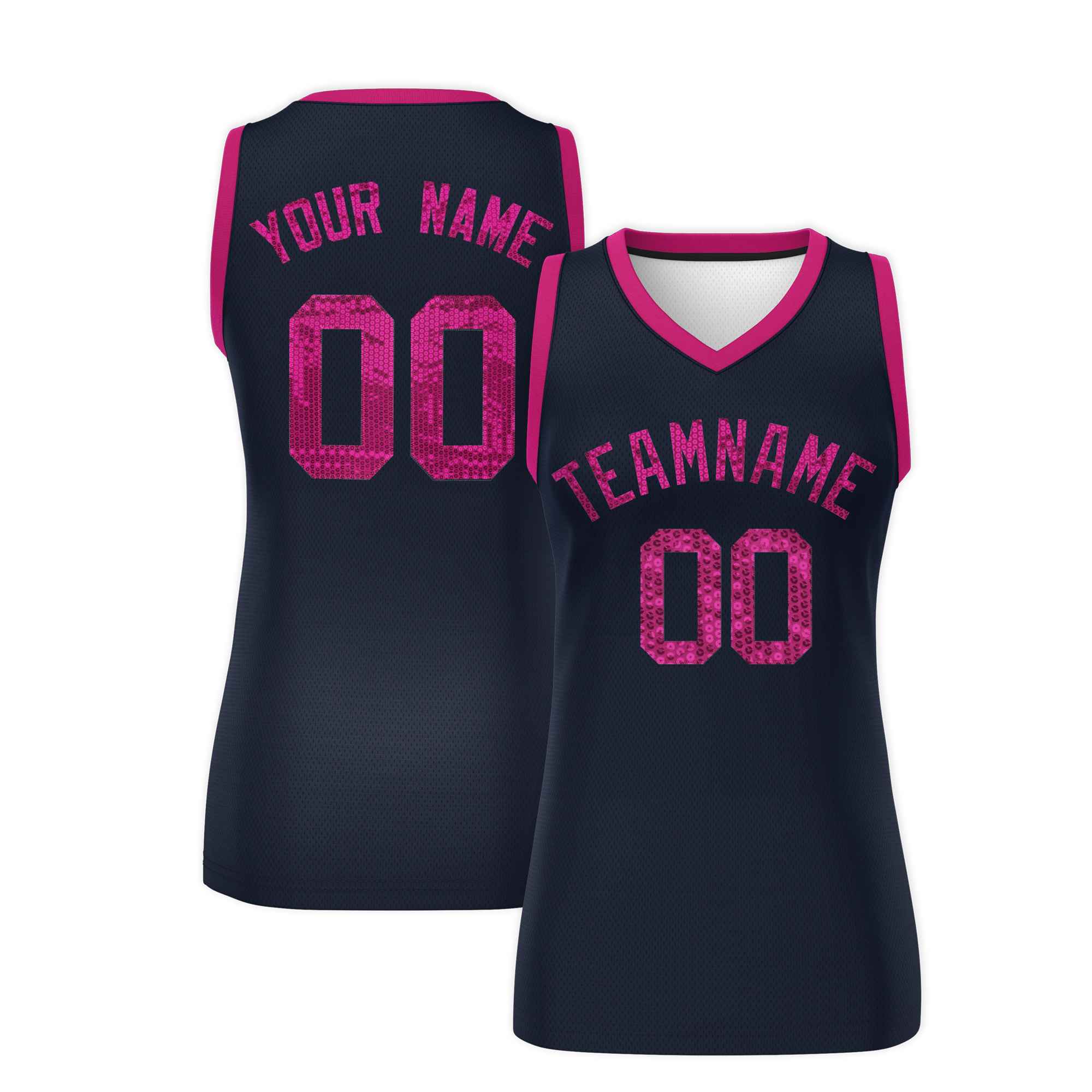 Custom Navy Pink Women Basketball Jersey Sequined Dress|KXKSHOP