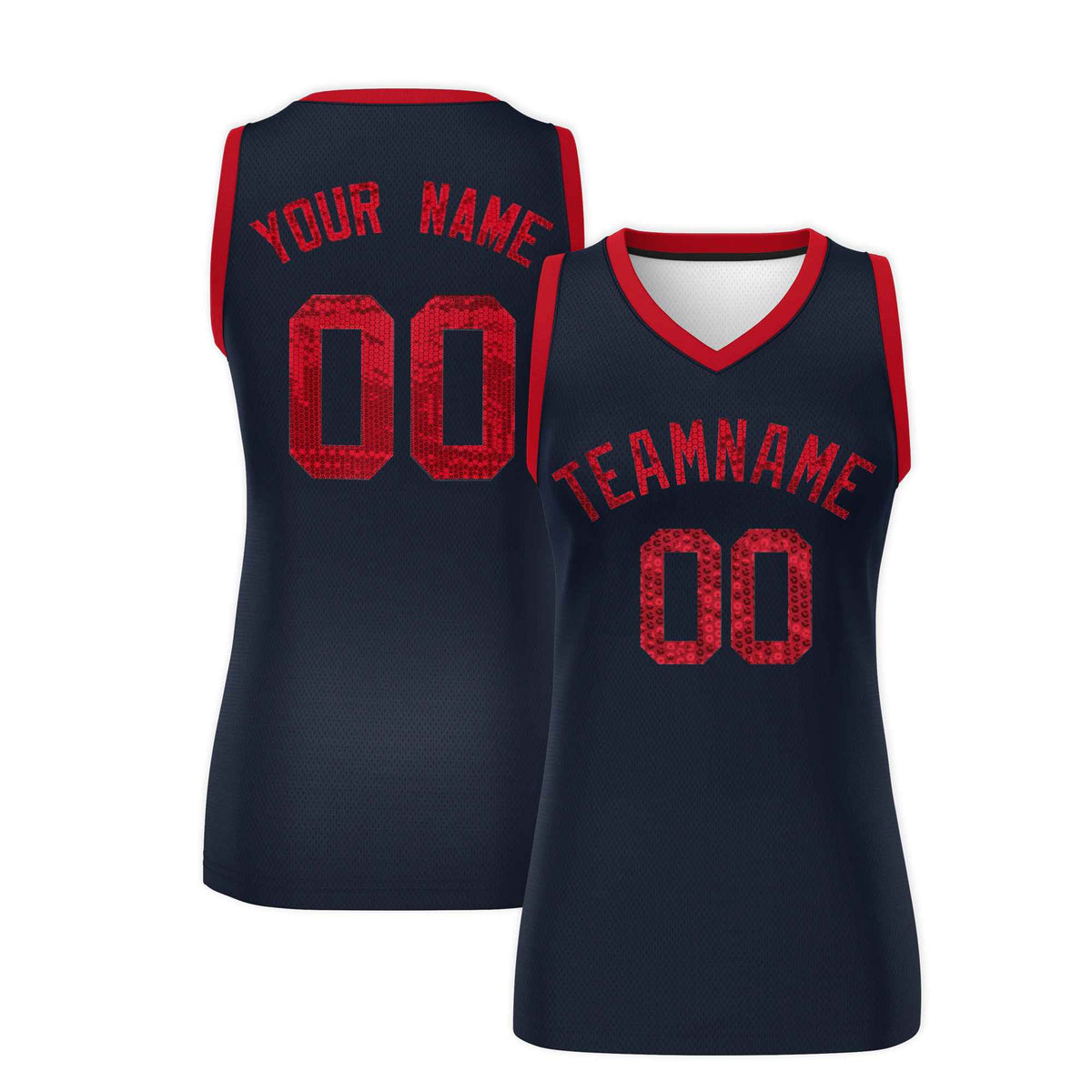 Custom Navy Red Women Basketball Jersey Sequined Dress|KXKSHOP