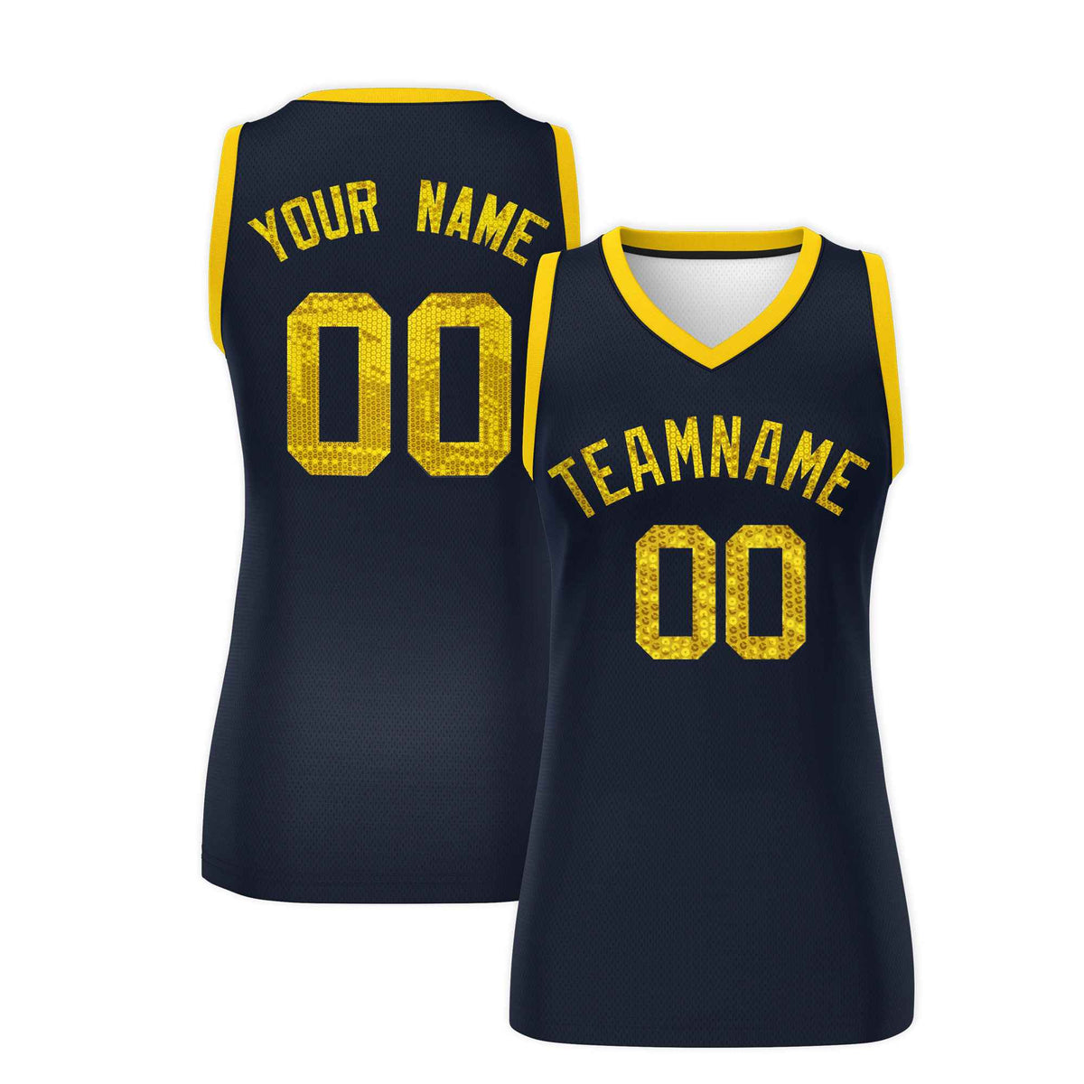 Custom Navy Gold Women Basketball Jersey Sequined Dress|KXKSHOP
