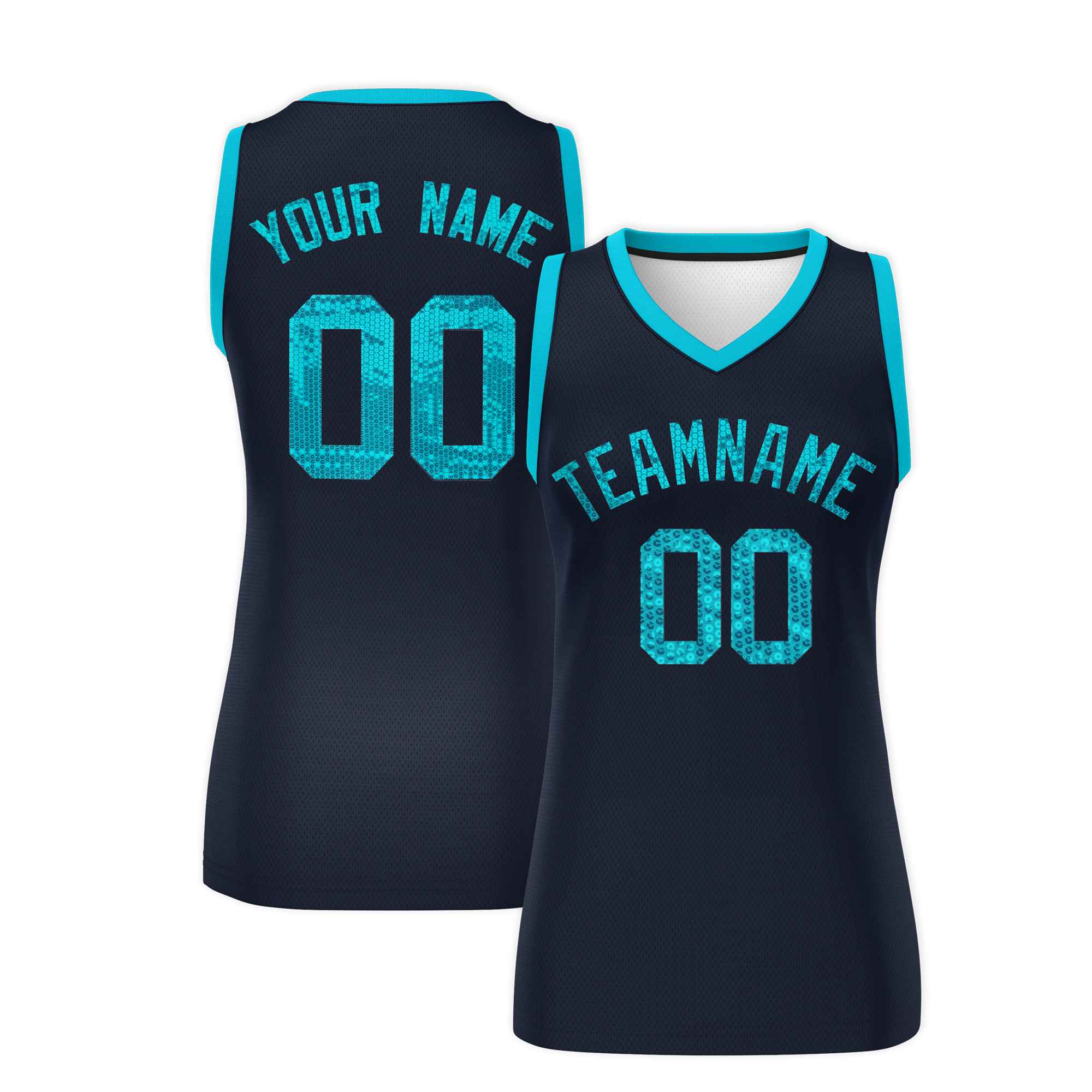 Custom Navy Sky Blue Women Basketball Jersey Sequined Dress|KXKSHOP