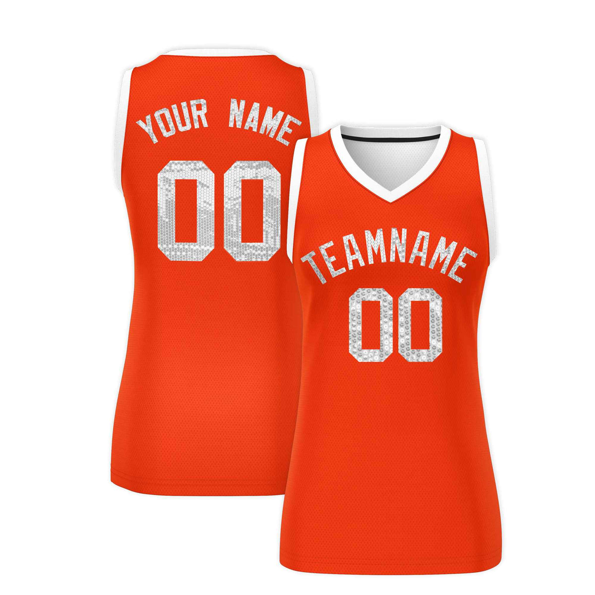 Custom Orange White Women Basketball Jersey Sequined Dress|KXKSHOP