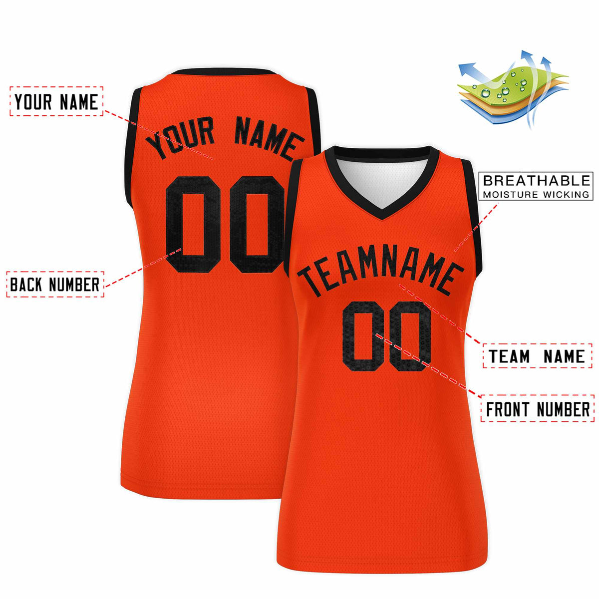 Custom Orange Black Women Basketball Jersey Sequined Dress|KXKSHOP