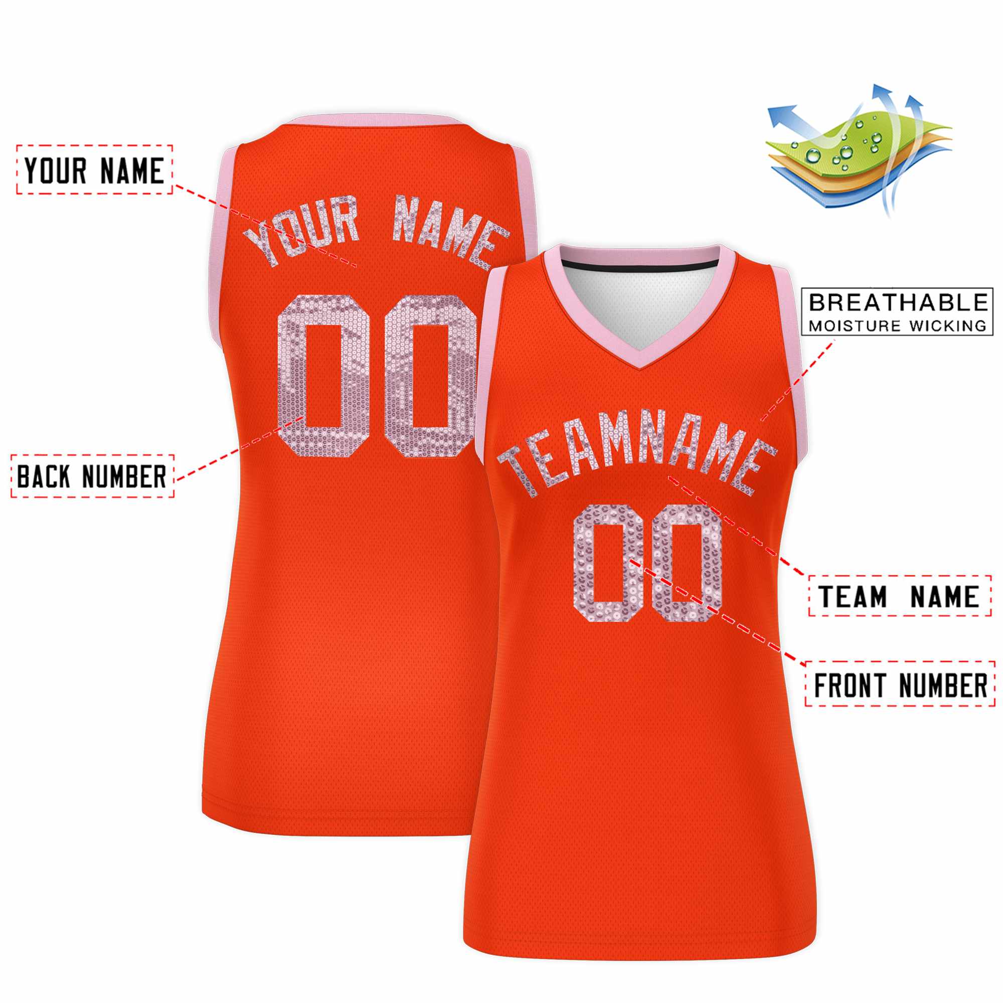 Custom Orange Light Pink Women Basketball Jersey Sequined Dress|KXKSHOP