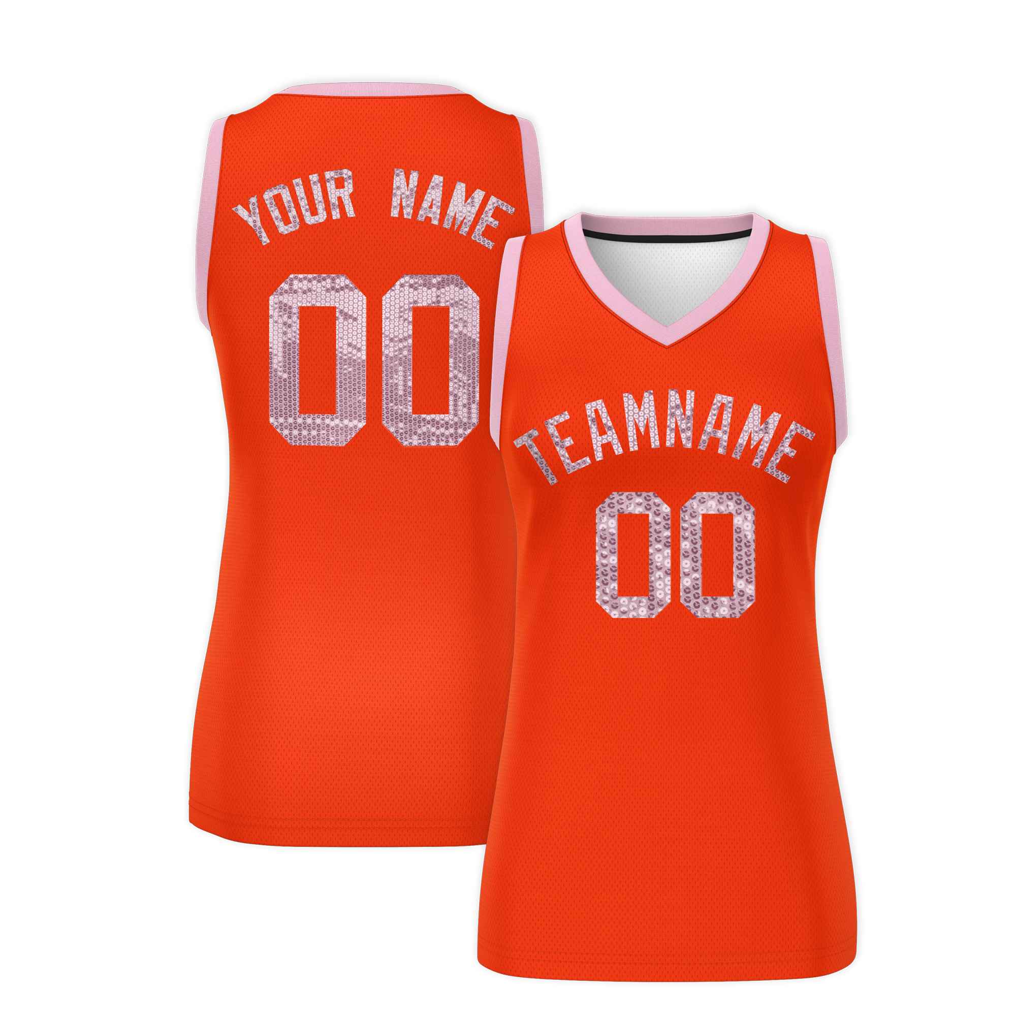 Custom Orange Light Pink Women Basketball Jersey Sequined Dress|KXKSHOP