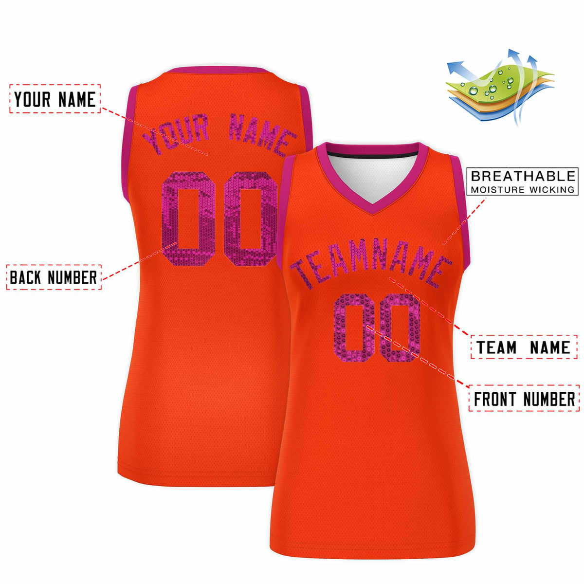Custom Orange Pink Women Basketball Jersey Sequined Dress|KXKSHOP