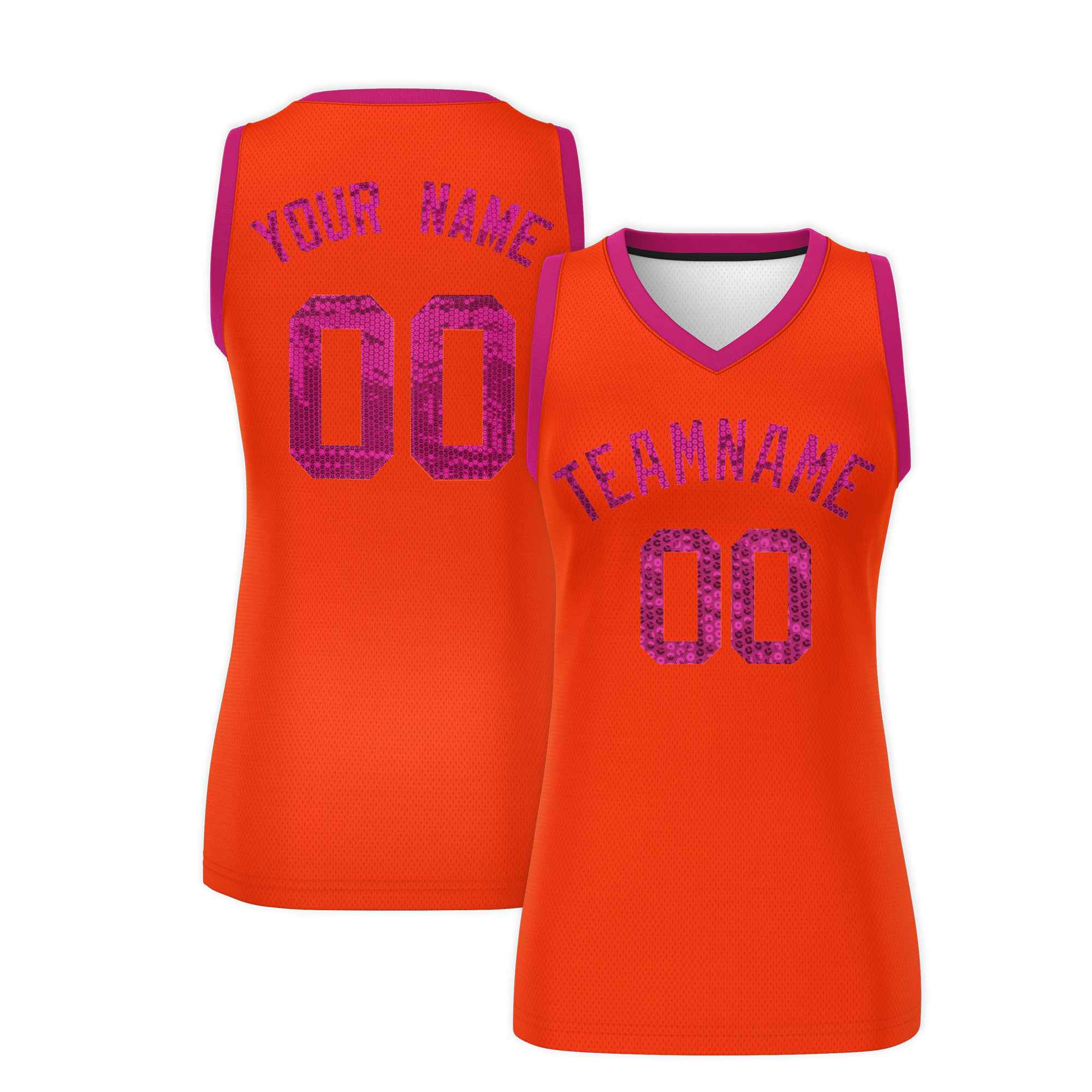 Custom Orange Pink Women Basketball Jersey Sequined Dress|KXKSHOP