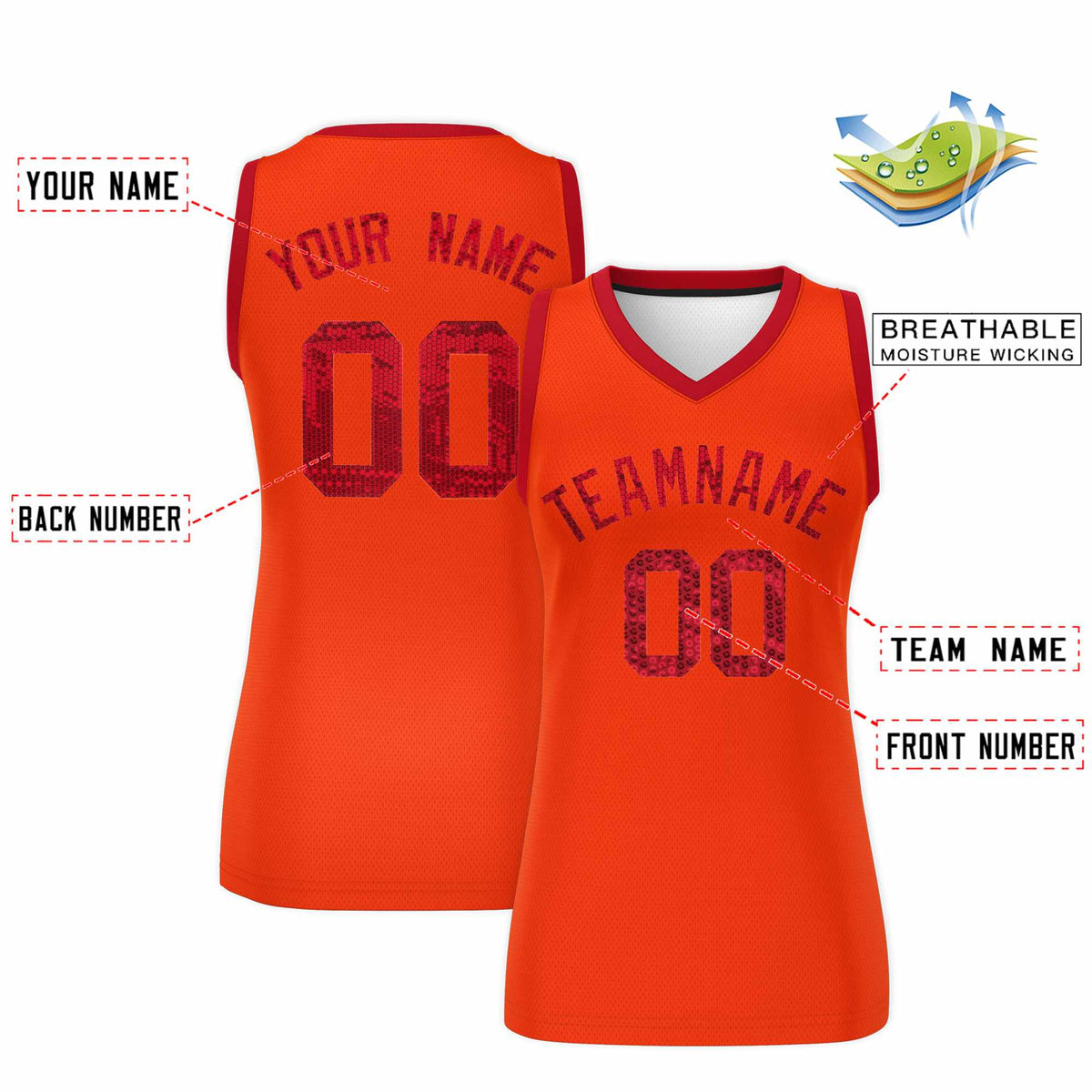 Custom Orange Red Women Basketball Jersey Sequined Dress|KXKSHOP