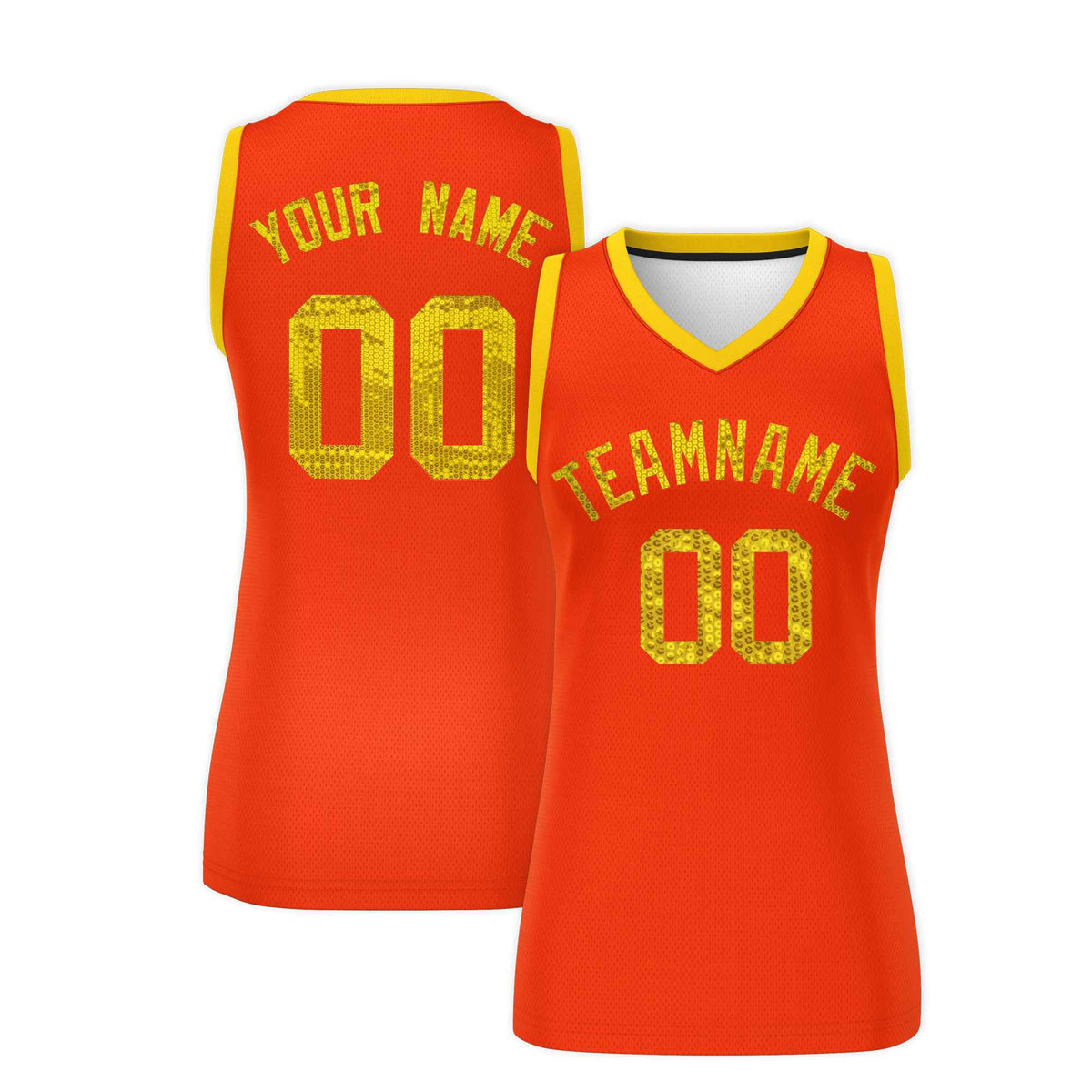 Custom Orange Gold Women Basketball Jersey Sequined Dress|KXKSHOP