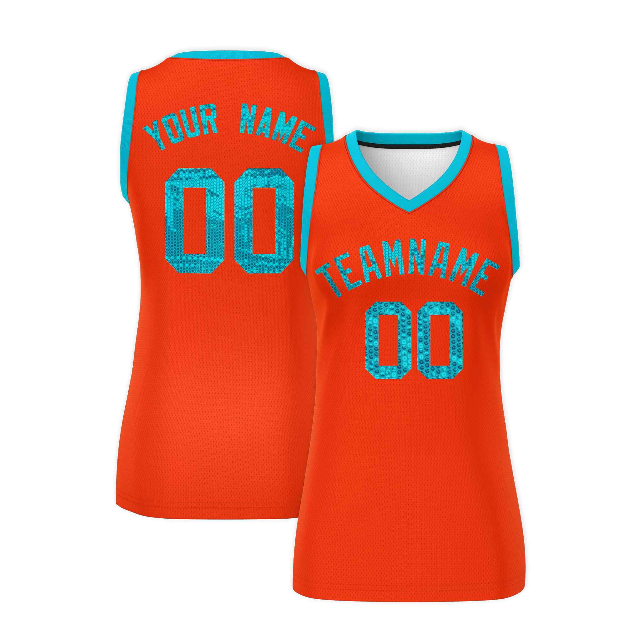 Custom Orange Sky Blue Women Basketball Jersey Sequined Dress|KXKSHOP