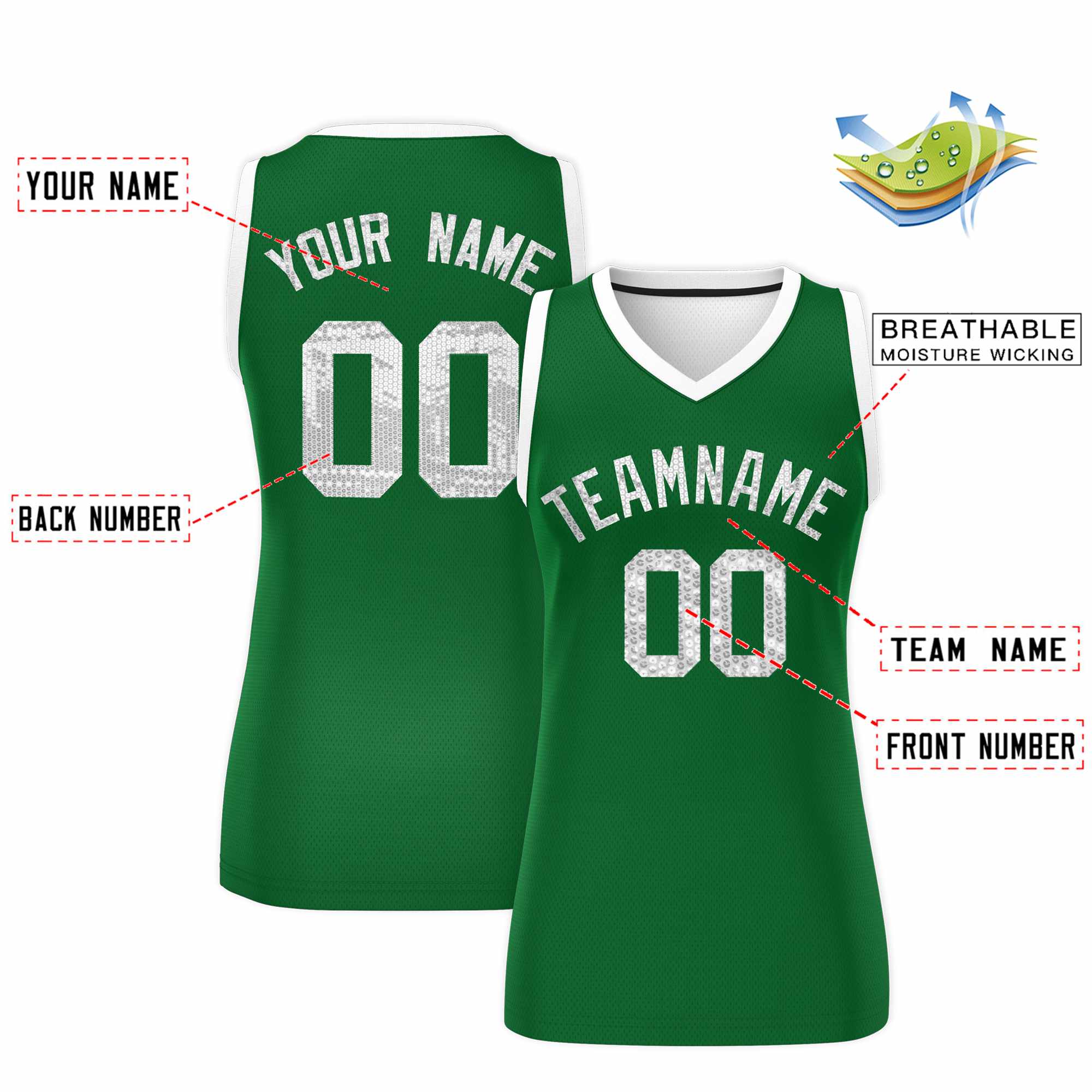 Custom Kelly Green White Women Basketball Jersey Sequined Dress|KXKSHOP