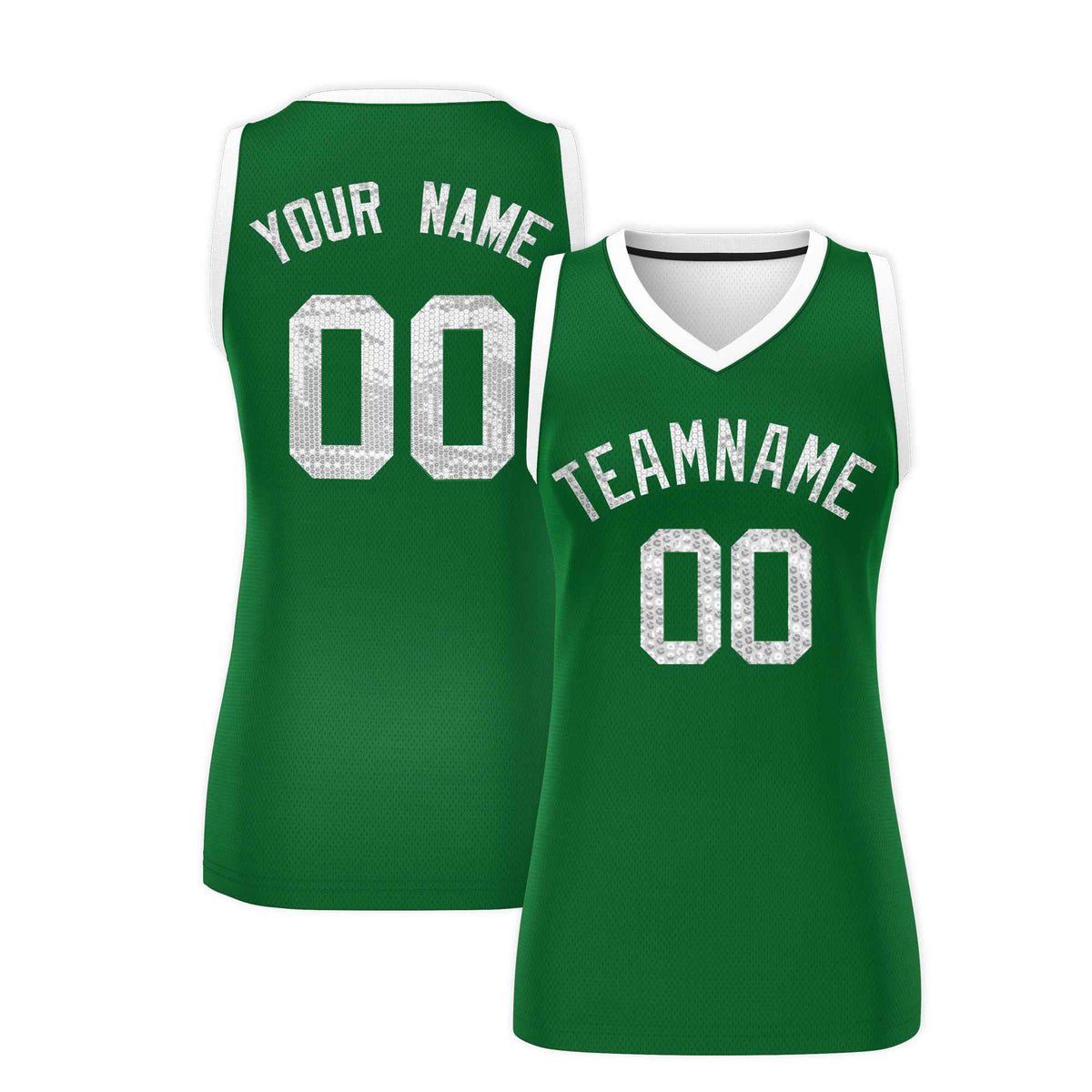 Custom Kelly Green White Women Basketball Jersey Sequined Dress|KXKSHOP