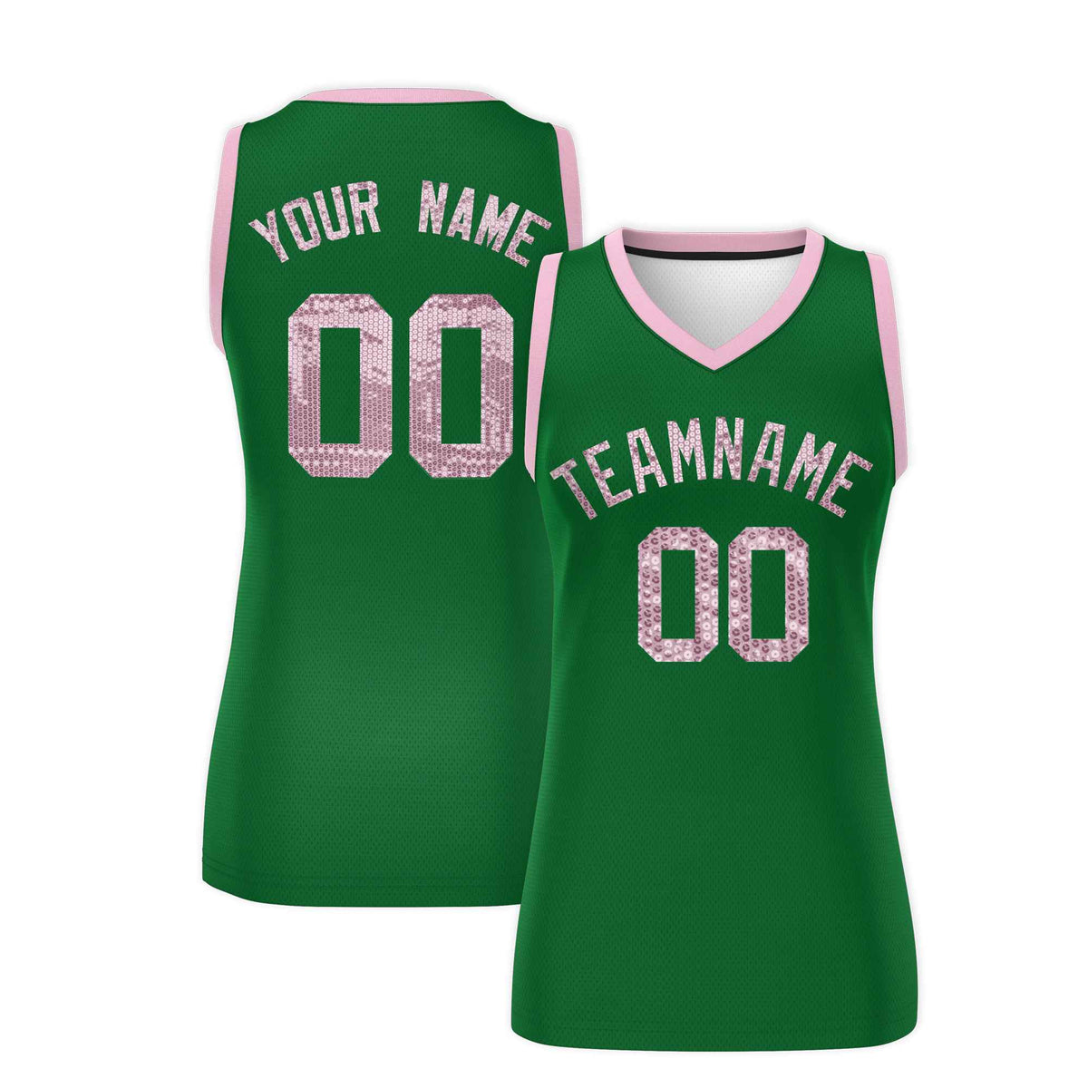 Custom Kelly Green Light Pink Women Basketball Jersey Sequined Dress|KXKSHOP