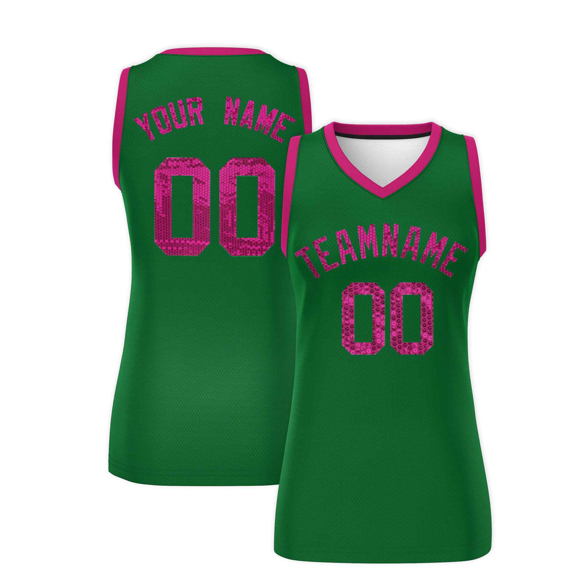 Custom Kelly Green Pink Women Basketball Jersey Sequined Dress|KXKSHOP
