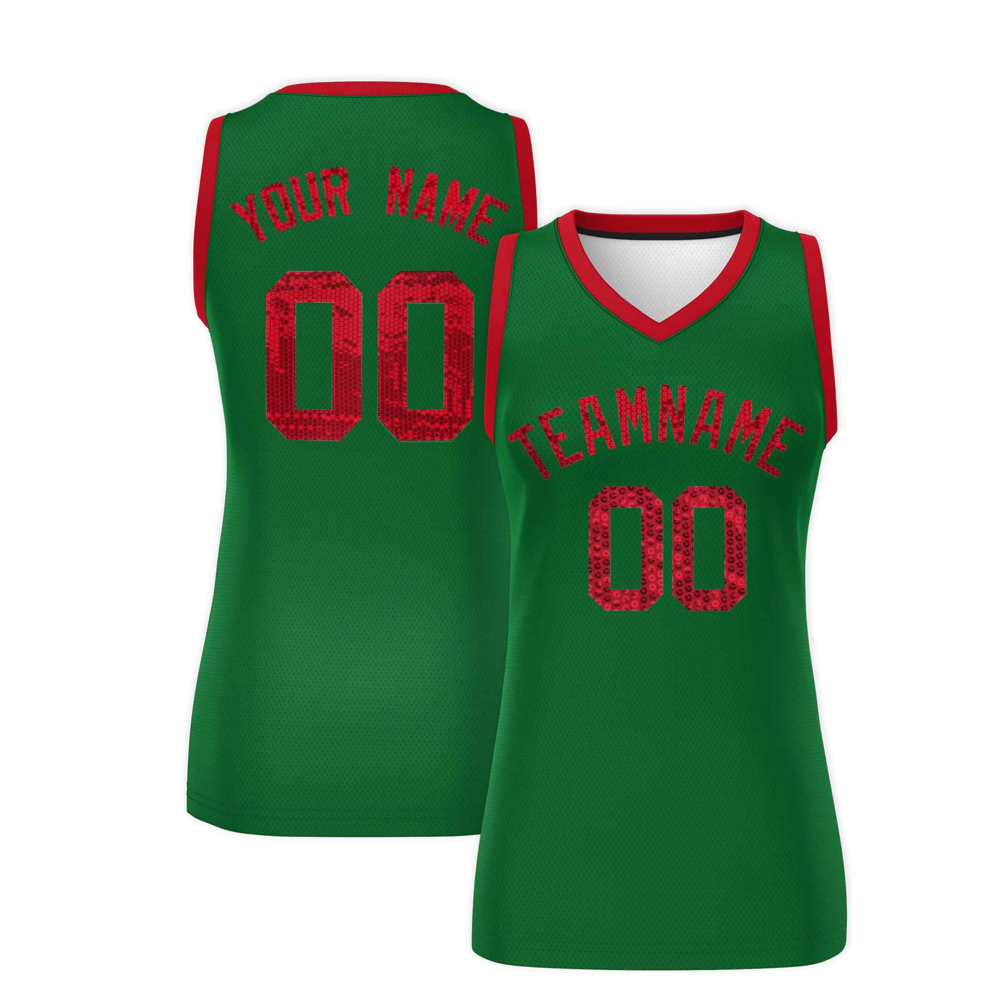 Custom Kelly Green Red Women Basketball Jersey Sequined Dress|KXKSHOP