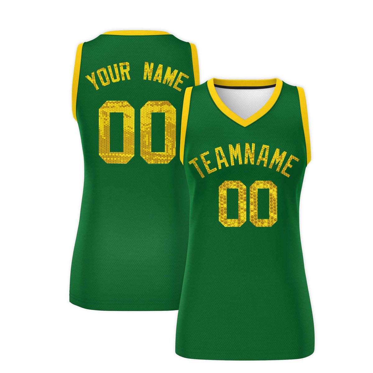 Custom Kelly Green Gold Women Basketball Jersey Sequined Dress|KXKSHOP