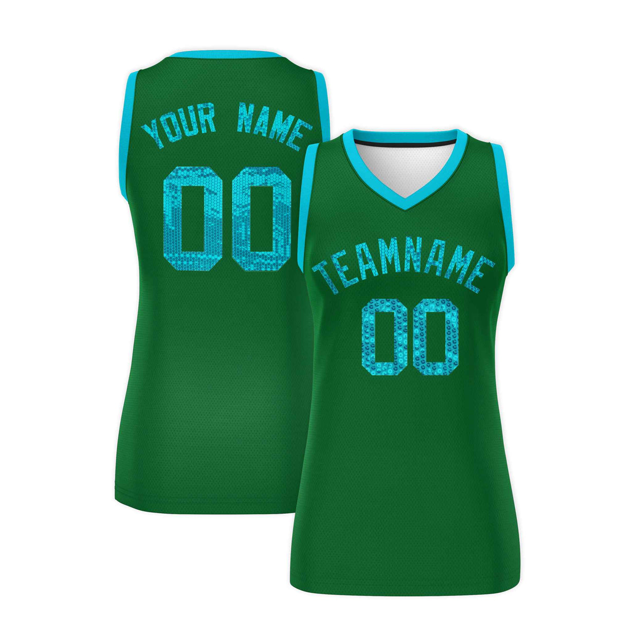 Custom Kelly Green Sky Blue Women Basketball Jersey Sequined Dress|KXKSHOP