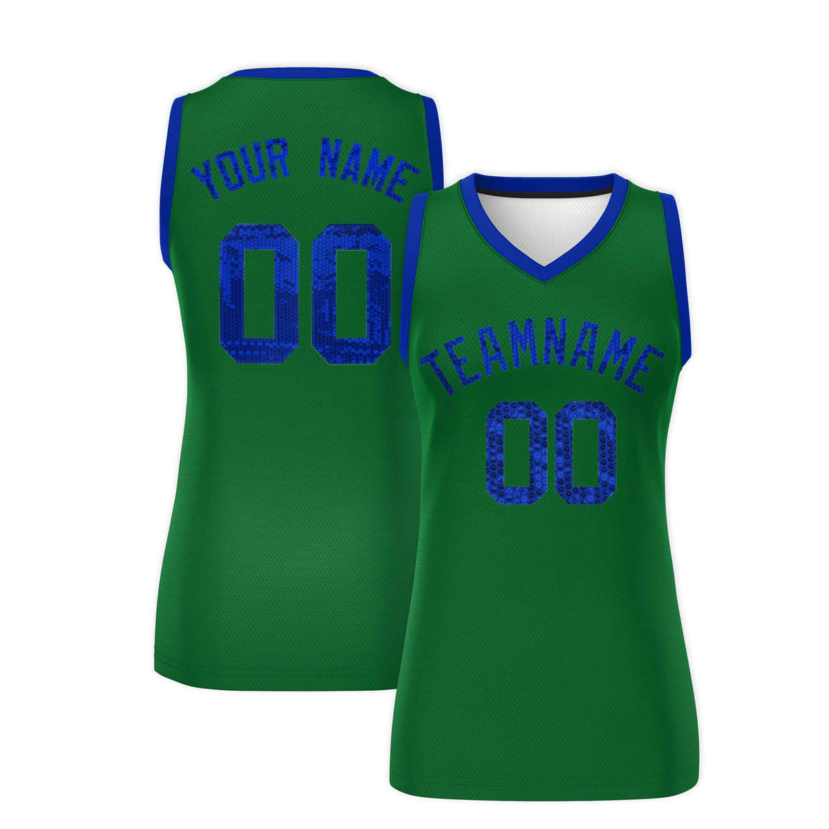 Custom Kelly Green Royal Women Basketball Jersey Sequined Dress|KXKSHOP