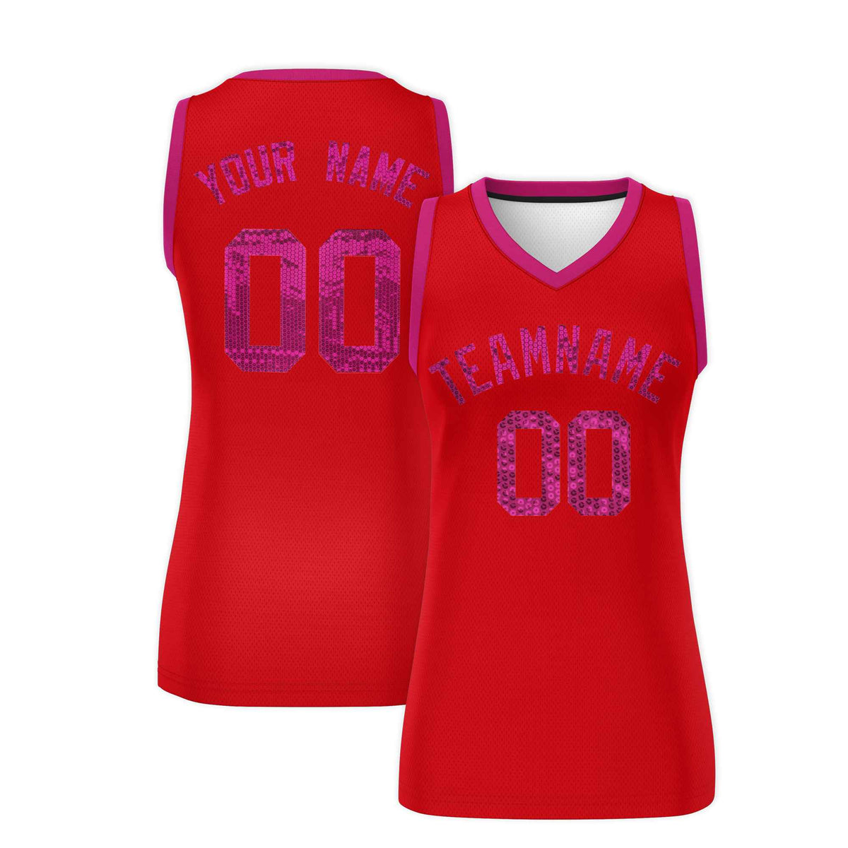 Custom Red Pink Women Basketball Jersey Sequined Dress|KXKSHOP