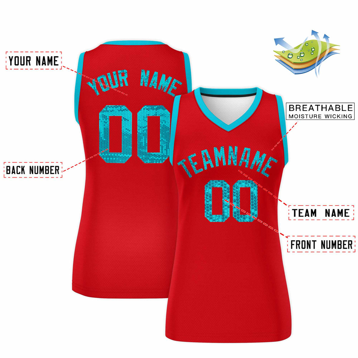 Custom Red Sky Blue Women Basketball Jersey Sequined Dress|KXKSHOP