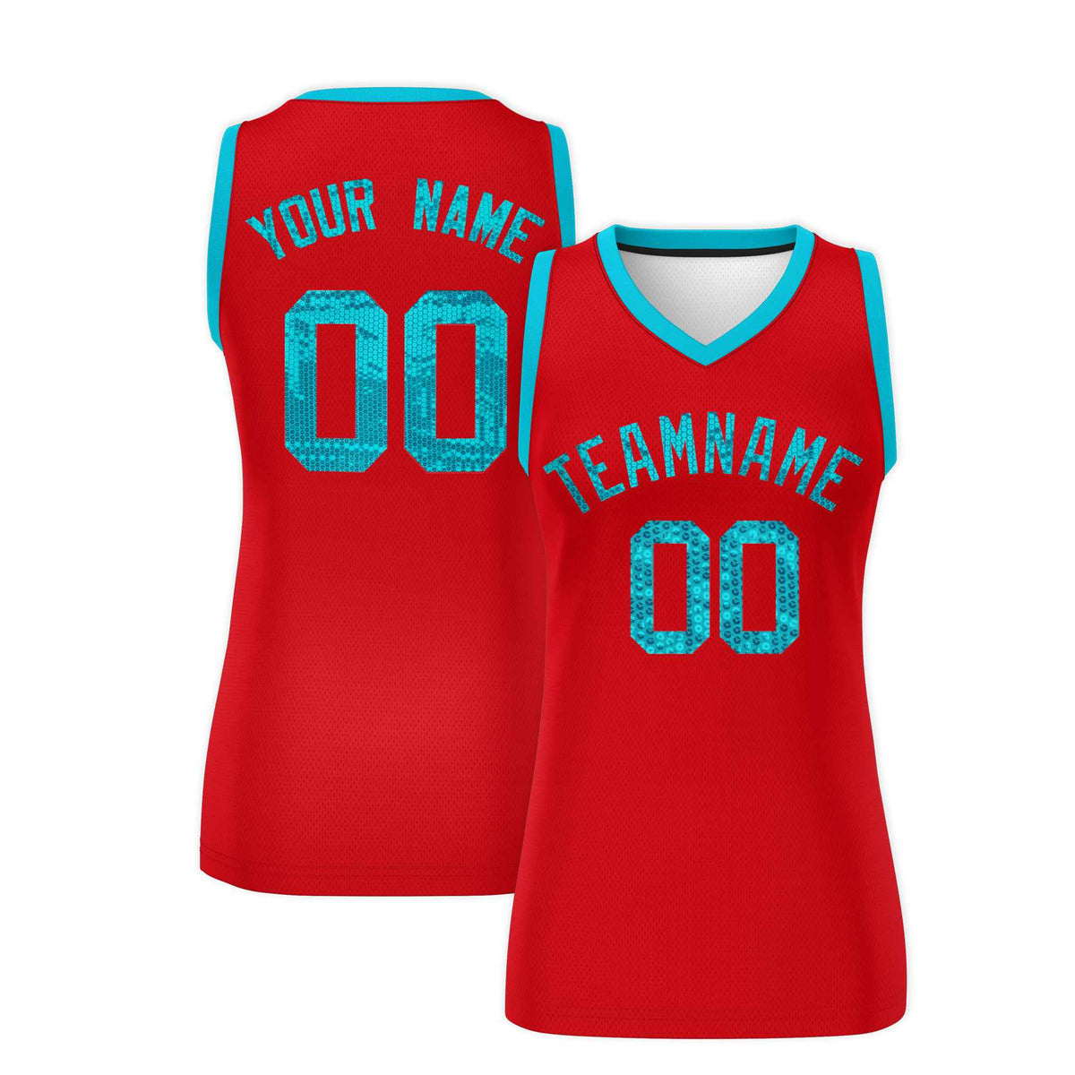 Custom Red Sky Blue Women Basketball Jersey Sequined Dress|KXKSHOP