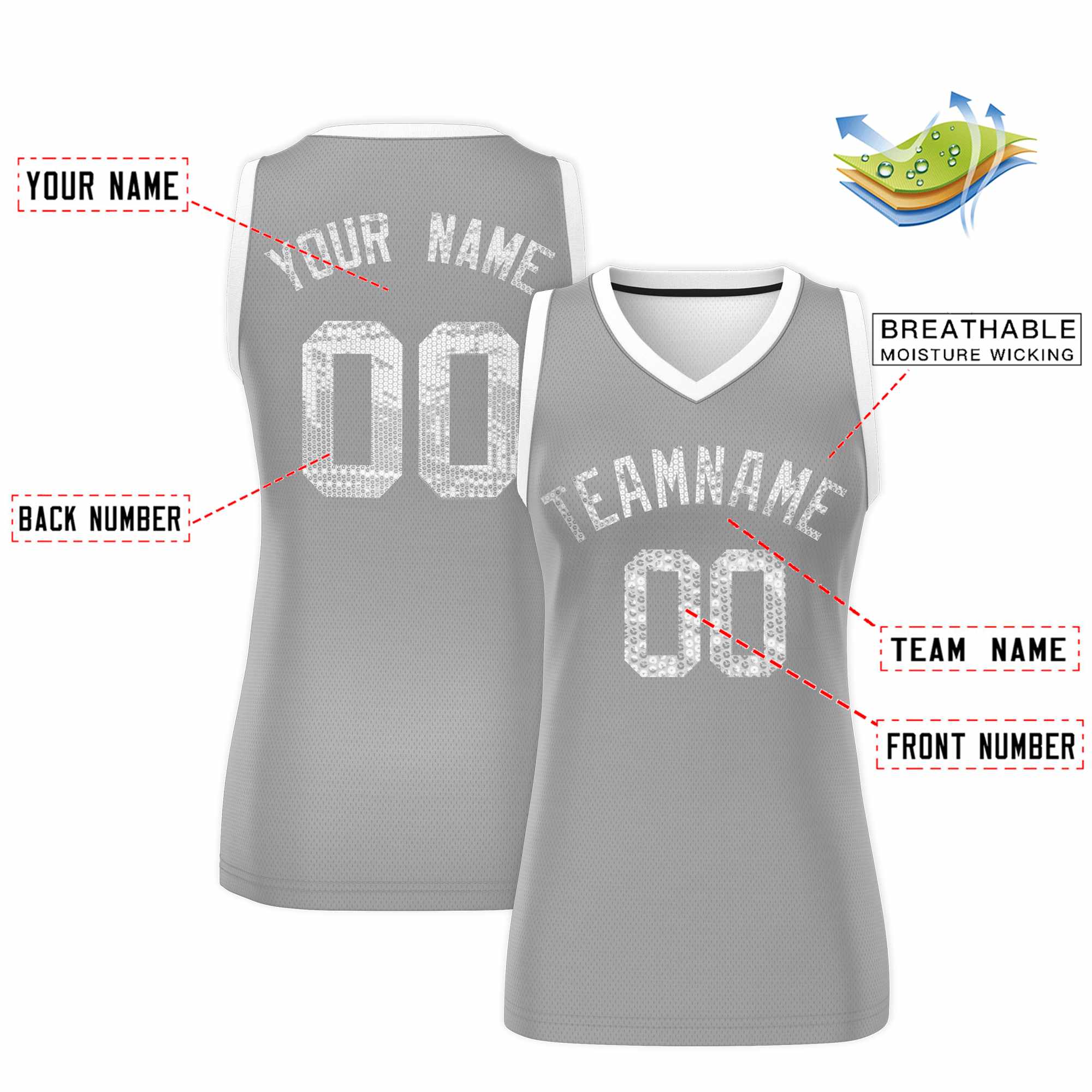 Custom Silver White Women Basketball Jersey Sequined Dress|KXKSHOP