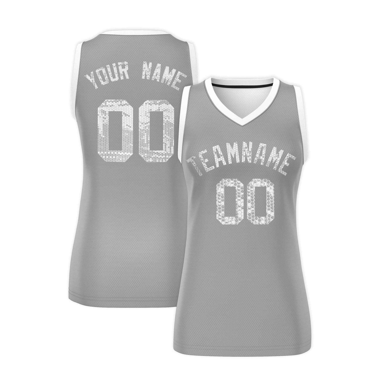 Custom Silver White Women Basketball Jersey Sequined Dress|KXKSHOP