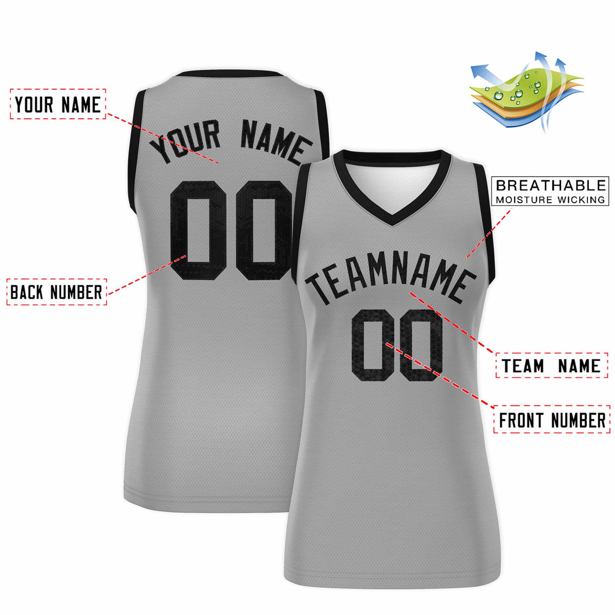 Custom Silver Black Women Basketball Jersey Sequined Dress|KXKSHOP