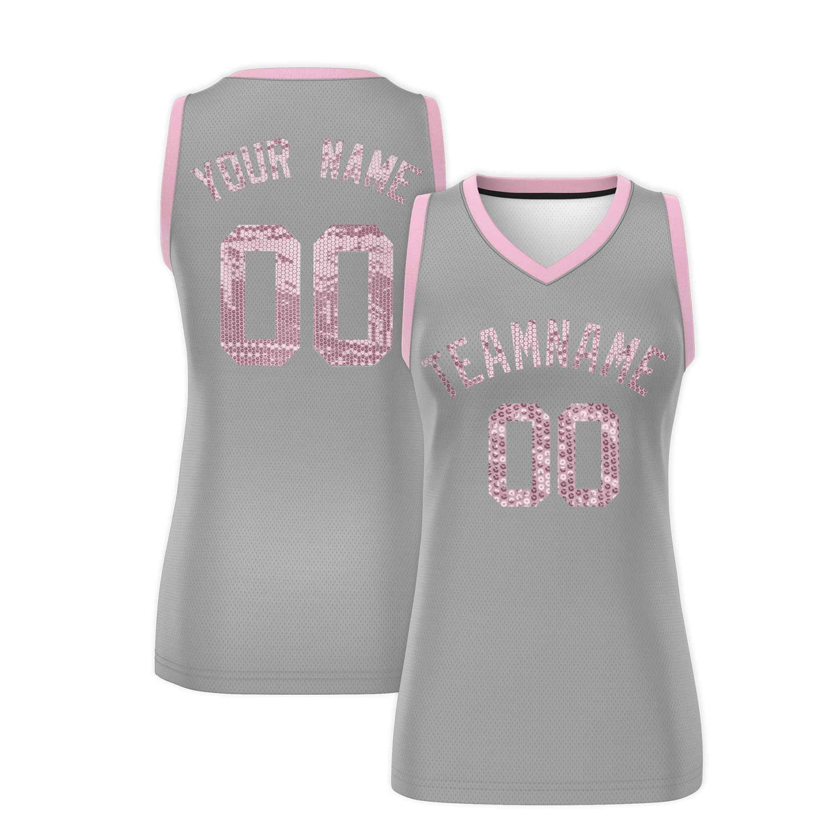 Custom Silver Light Pink Women Basketball Jersey Sequined Dress|KXKSHOP