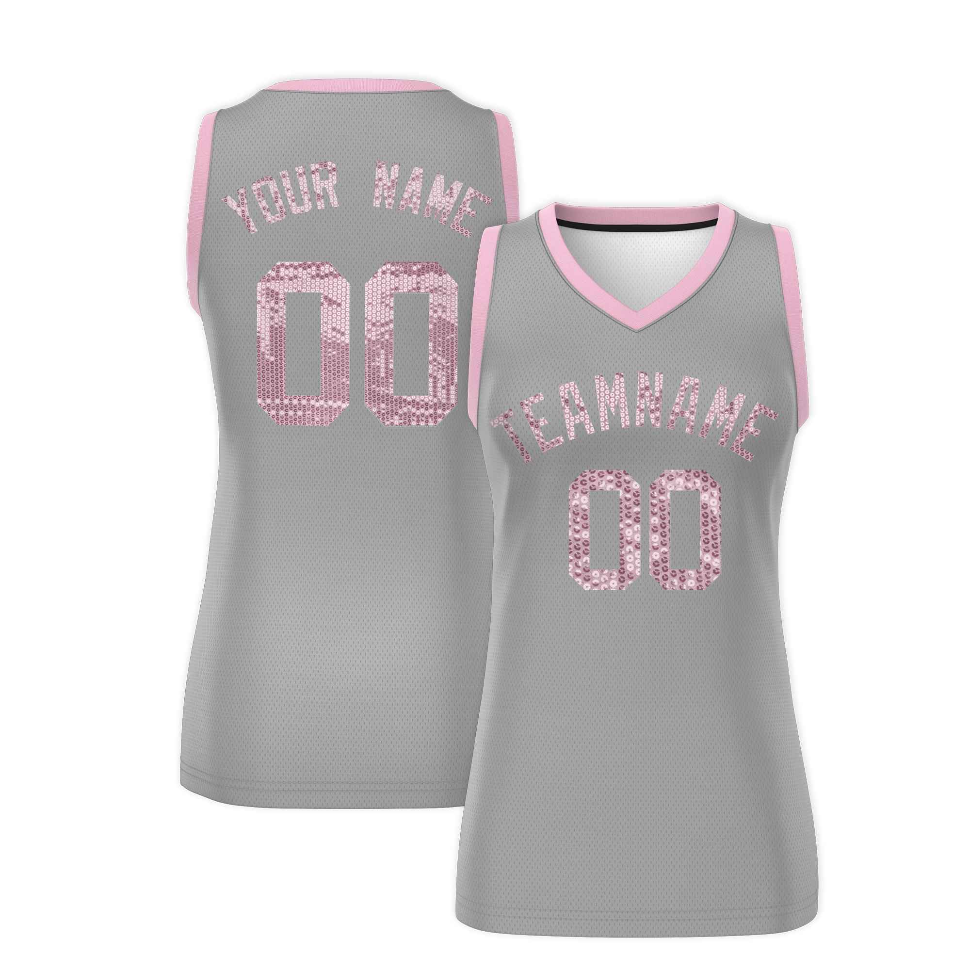 Custom Silver Light Pink Women Basketball Jersey Sequined Dress|KXKSHOP