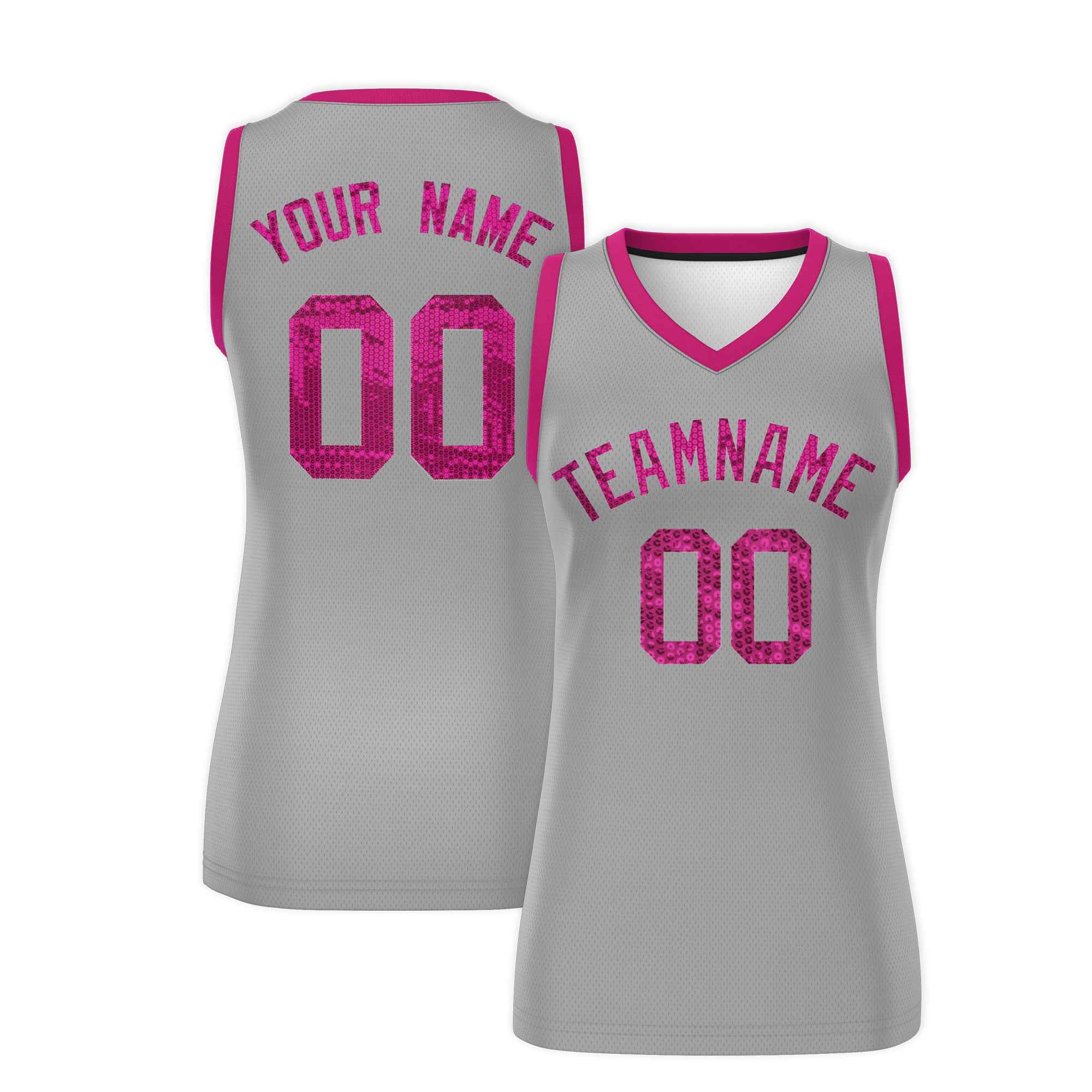 Custom Silver Pink Women Basketball Jersey Sequined Dress|KXKSHOP