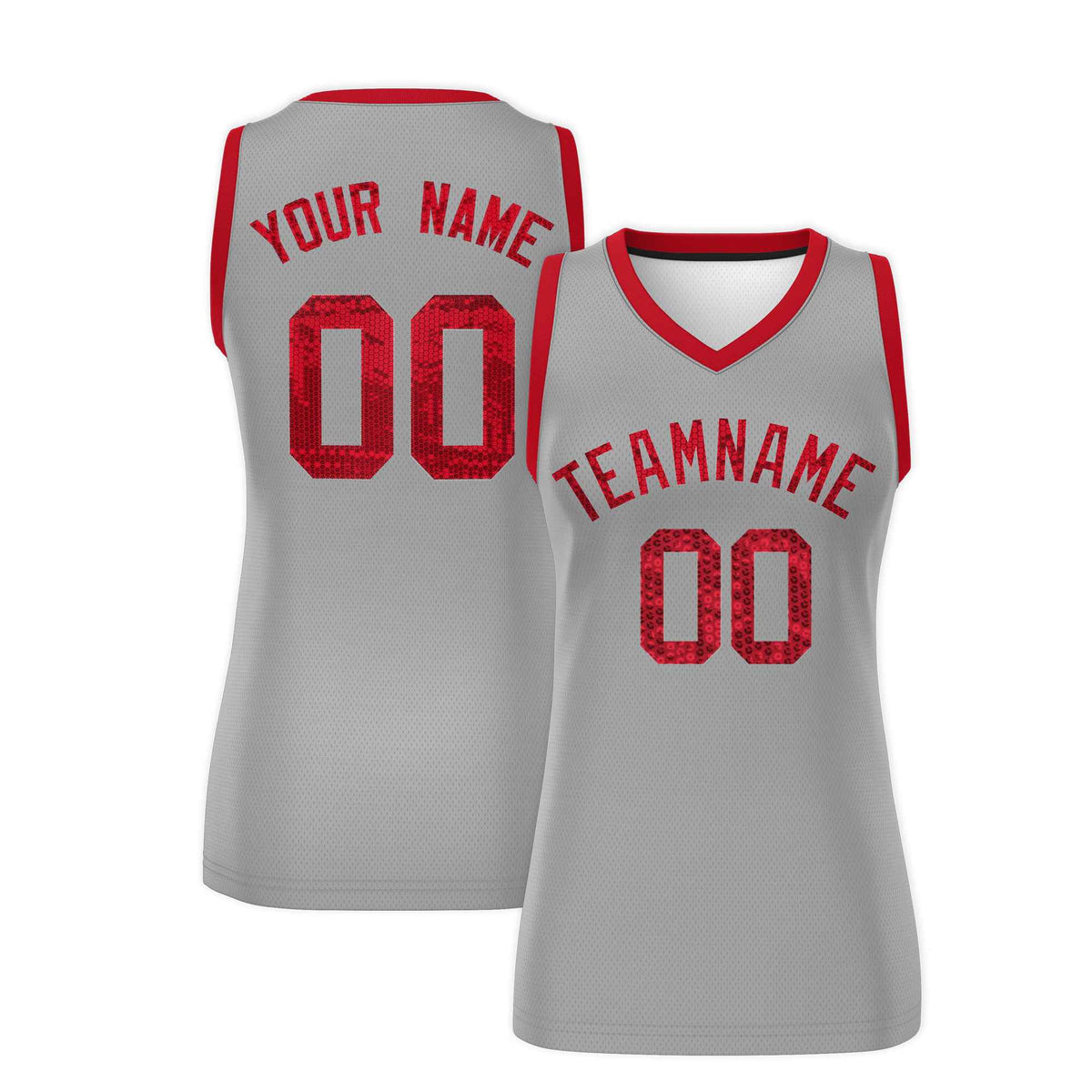 Custom Silver Red Women Basketball Jersey Sequined Dress|KXKSHOP