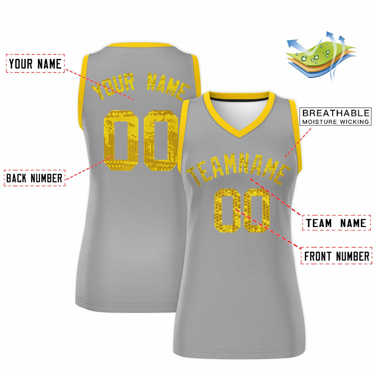 Custom Silver Gold Women Basketball Jersey Sequined Dress|KXKSHOP