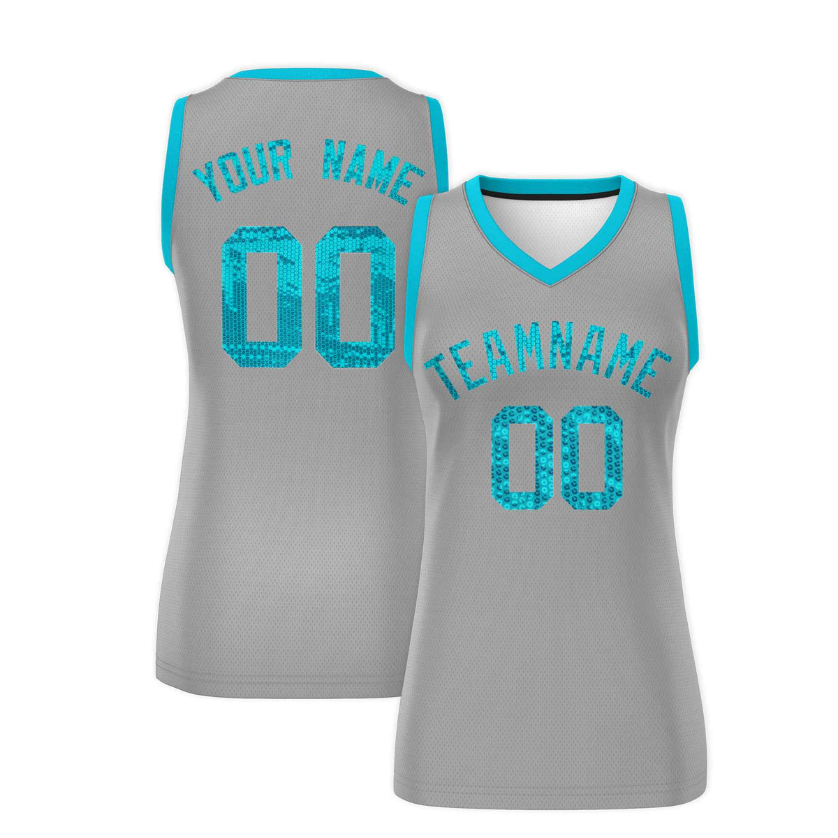 Custom Silver Sky Blue Women Basketball Jersey Sequined Dress|KXKSHOP