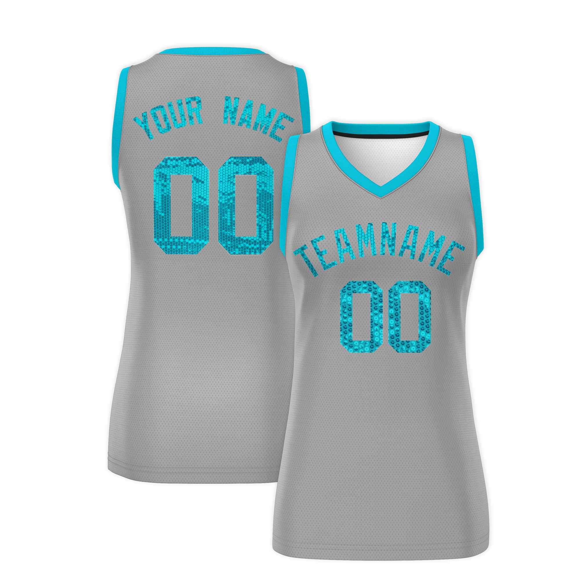 Custom Silver Sky Blue Women Basketball Jersey Sequined Dress|KXKSHOP