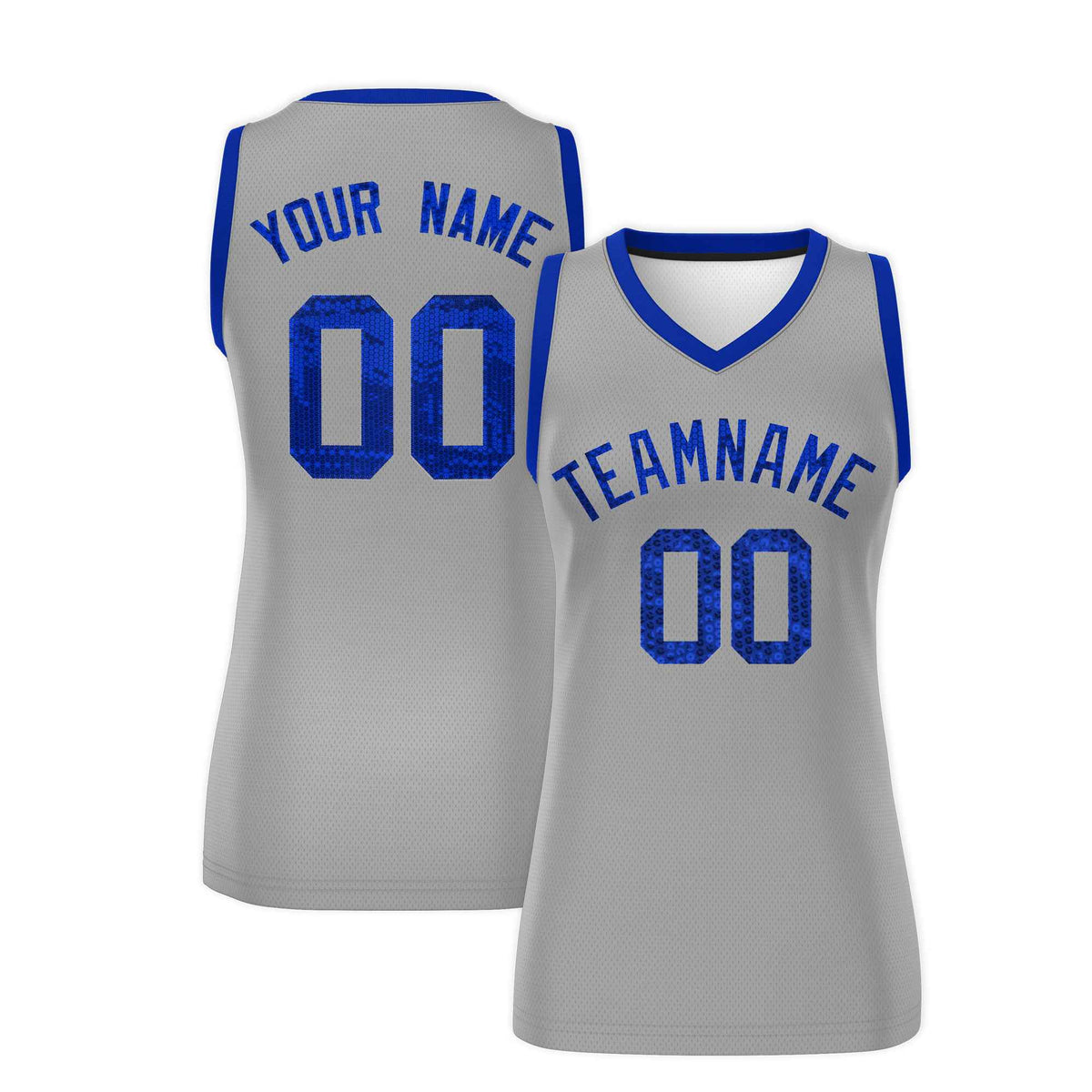 Custom Silver Royal Women Basketball Jersey Sequined Dress|KXKSHOP