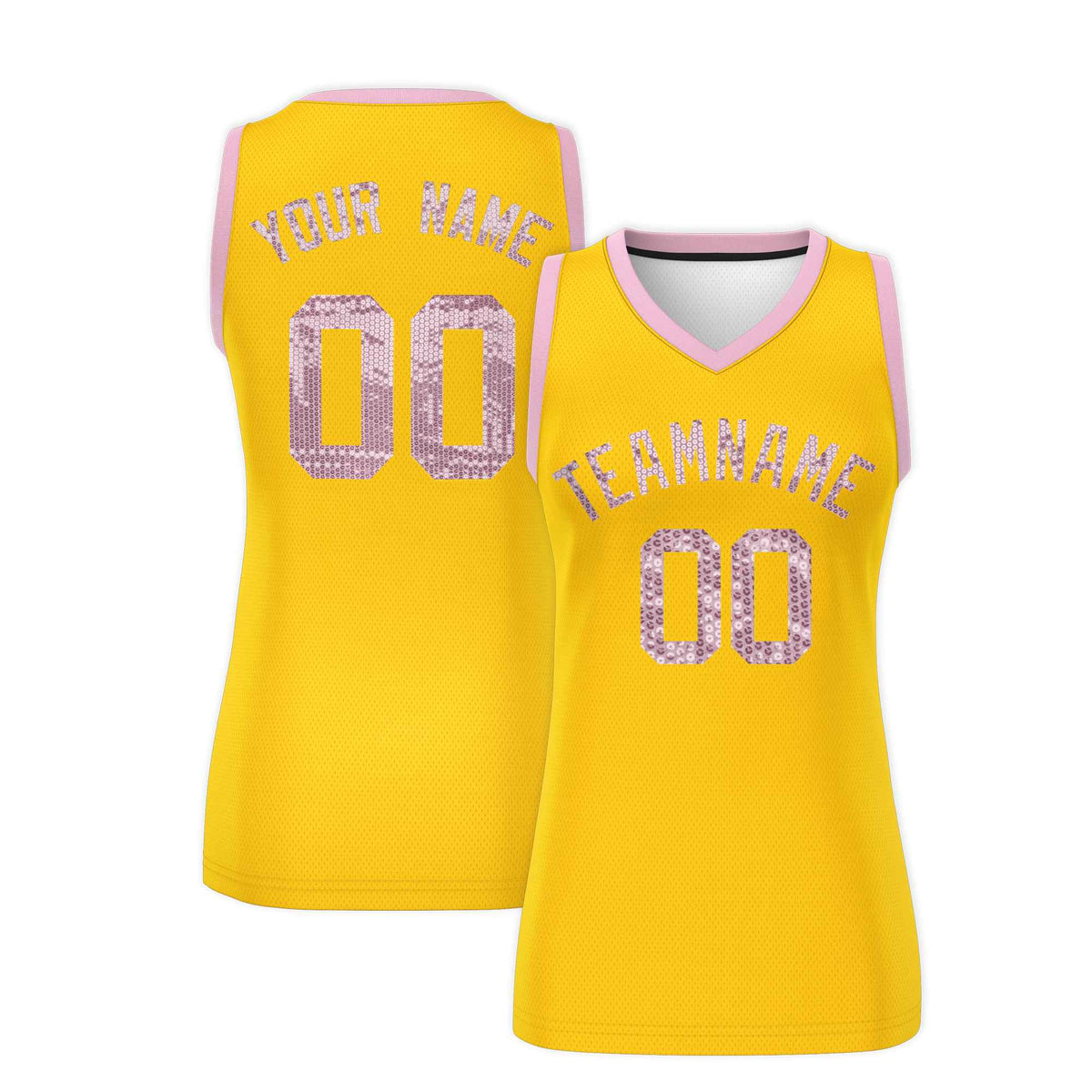 Custom Gold Light Pink Women Basketball Jersey Sequined Dress|KXKSHOP